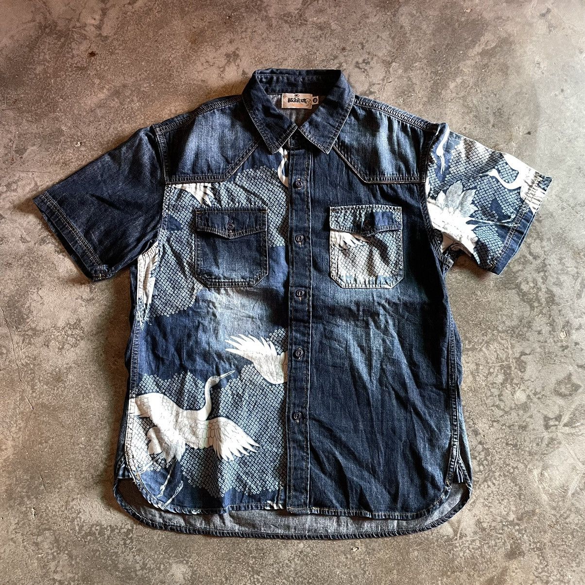 Beautiful Karakuri Japanese Designer Motive Denim Button Ups