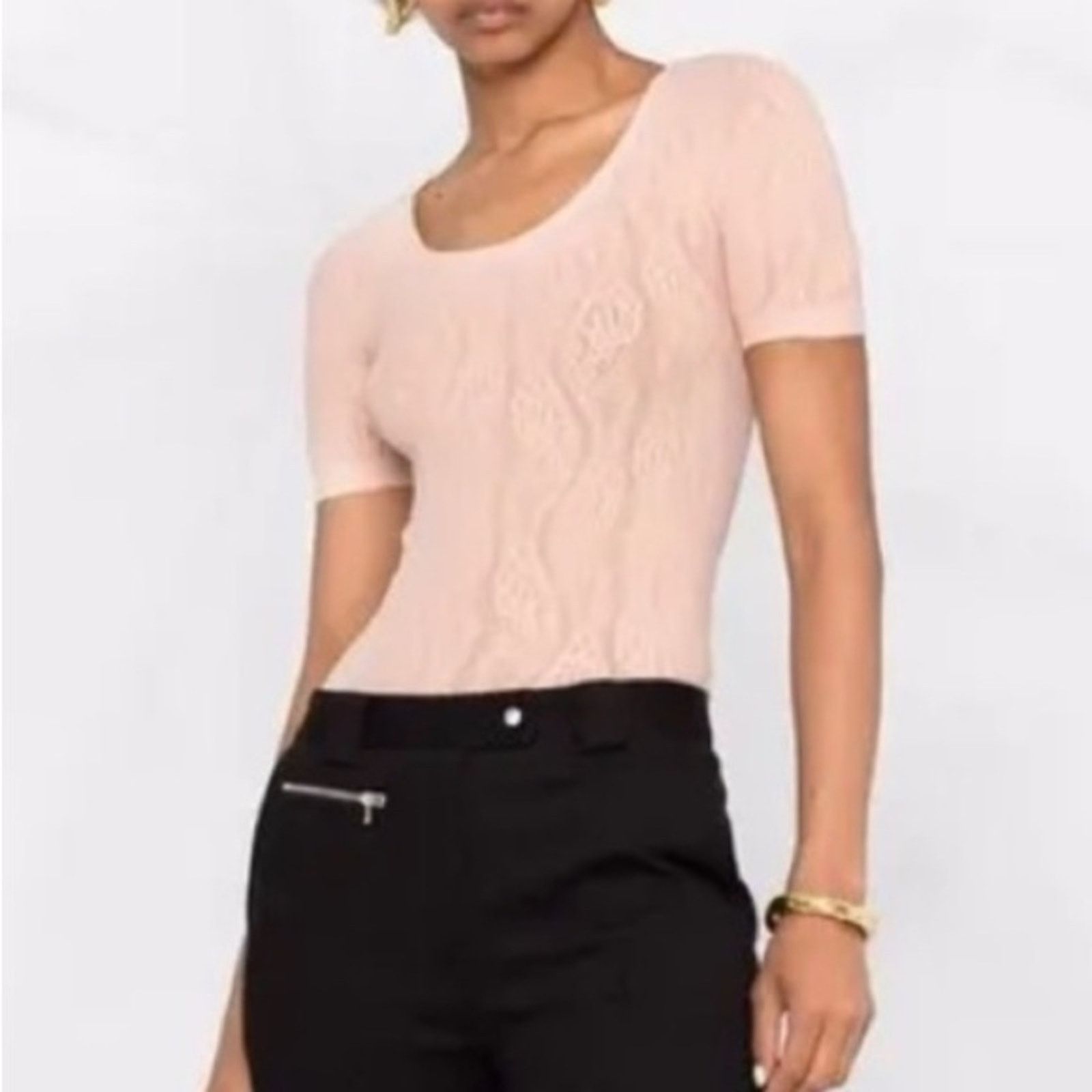 Wolford NWOT! Wolford Ninat Nude Short Sleeve Lace Top, Size XS Size XS / US 0-2 / IT 36-38 - 6 Thumbnail