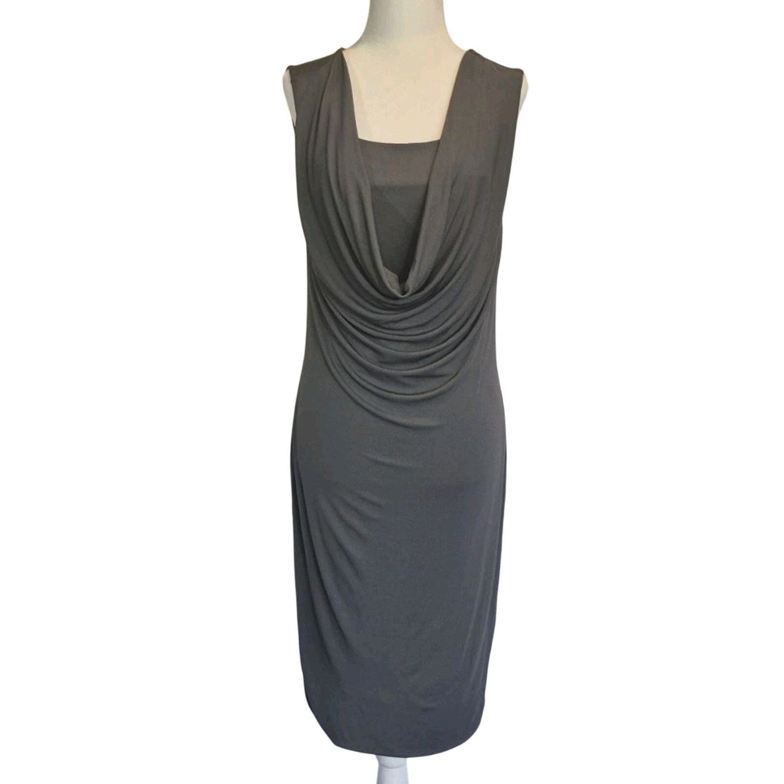 Max Mara Designer Drape Gray Midi Dress Italy 38 US 8