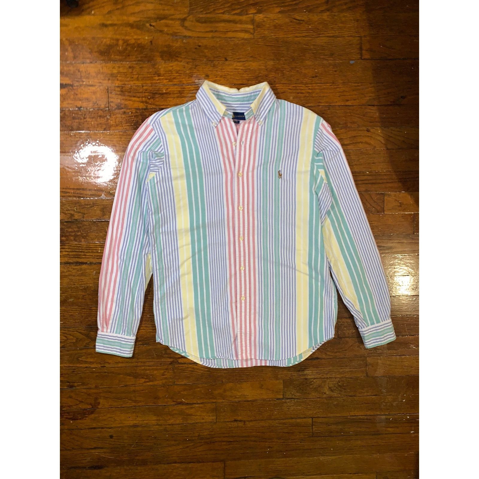 Vtg Polo Ralph Lauren Pastel Stripe Oxford Shirt Small Prep