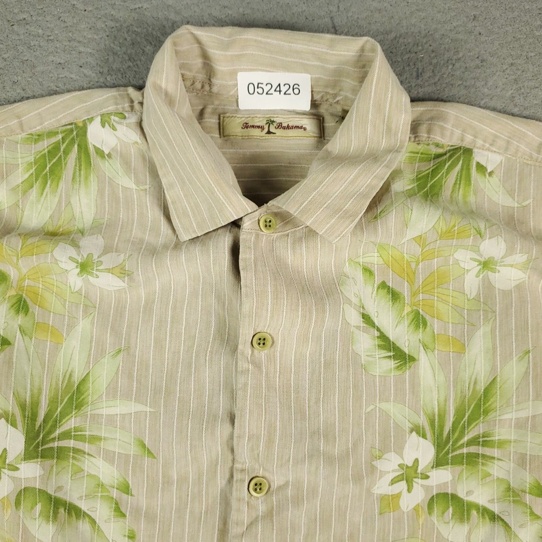 Tommy Bahama Tommy Bahama Shirt XL Beige Striped Hawaiian Button-Up Short Sleeve Mens Size US XL / EU 56 / 4 - 2 Thumbnail