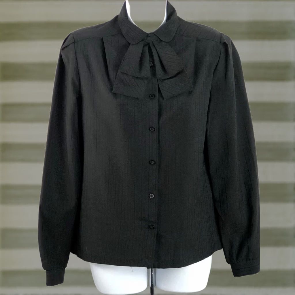 Vintage VINTAGE Ship n Shore Blouse Black Puff Sleeve Removable Collar Bow Victorian Gothic Vampire Shirt Womens 8 Black Size M / US 6-8 / IT 42-44 - 1 Thumbnail