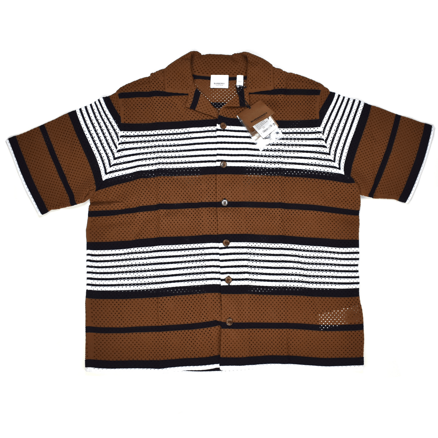 Burberry Burberry Birch Brown Icon Stripe Knit Mesh Button Down Shirt Size US S / EU 44-46 / 1 - 1 Thumbnail