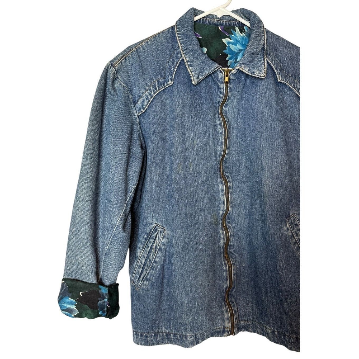Vintage Vtg Denim Blue Jacket Blue Purple floral lining zip closing Size M / US 6-8 / IT 42-44 - 11 Thumbnail