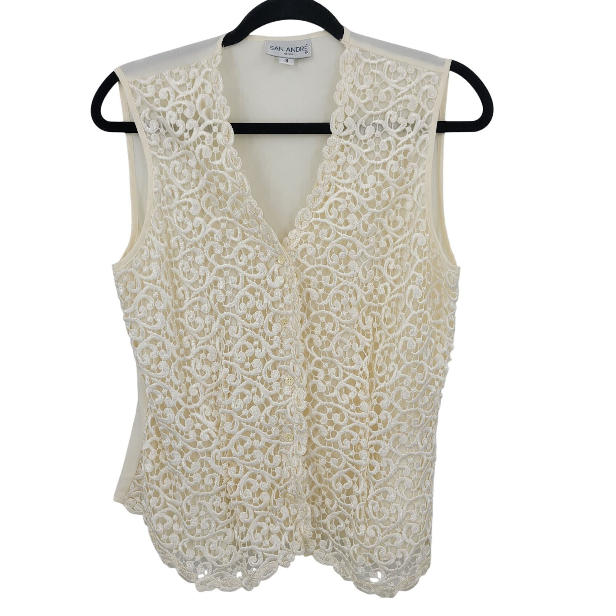 Vintage Vtg Ivory Lace Vest Sz M Button Front Sheer Tie Back Soft Gi Size M / US 6-8 / IT 42-44 - 1 Thumbnail
