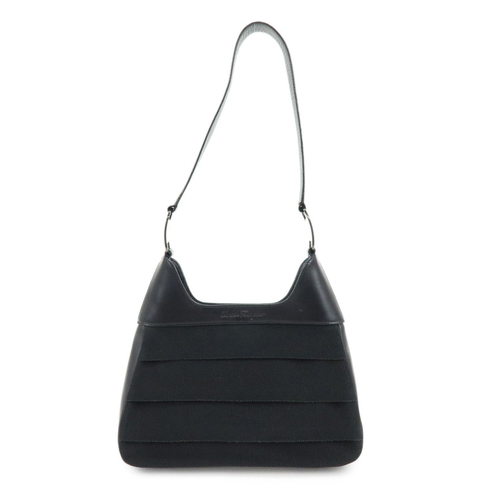 Salvatore Ferragamo Ferragamo Vara Canvas & Leather Shoulder Bag Black Size ONE SIZE - 1 Thumbnail