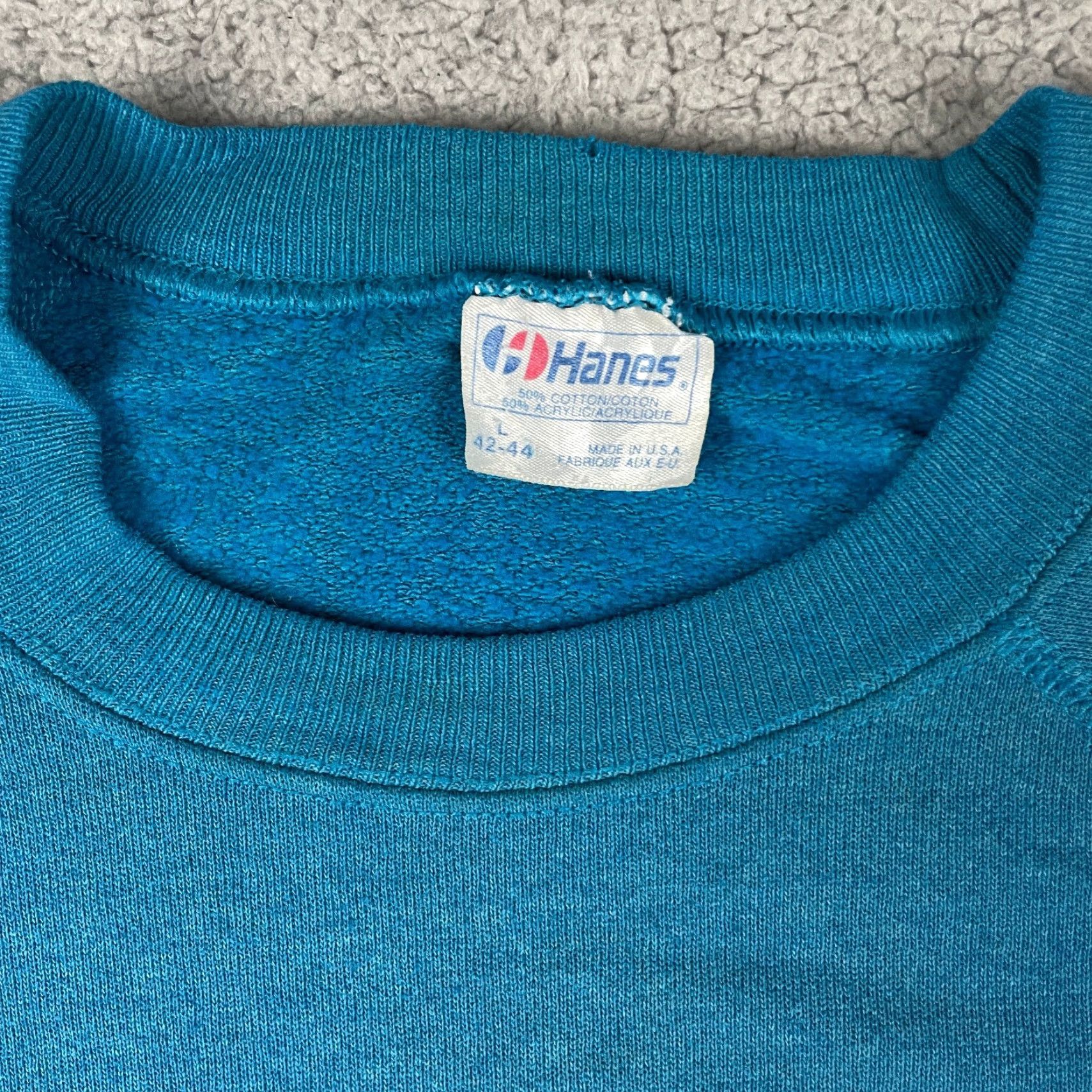 Hanes VINTAGE Hanes Sweatshirt Adult Large Green Teal 80s 90s Pullover USA Made Crew Neck Mens Sweatshirt Size US L / EU 52-54 / 3 - 3 Thumbnail