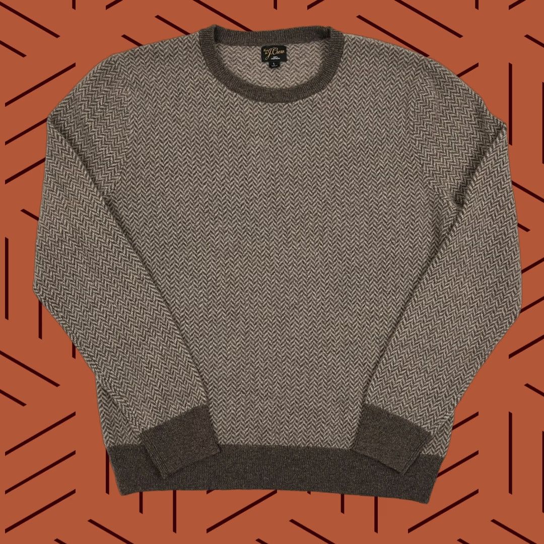 J.Crew J.CREW Cashmere Sweater Mens L Brown Herringbone Jacquard Crewneck Luxury Preppy Size US L / EU 52-54 / 3 - 1 Thumbnail