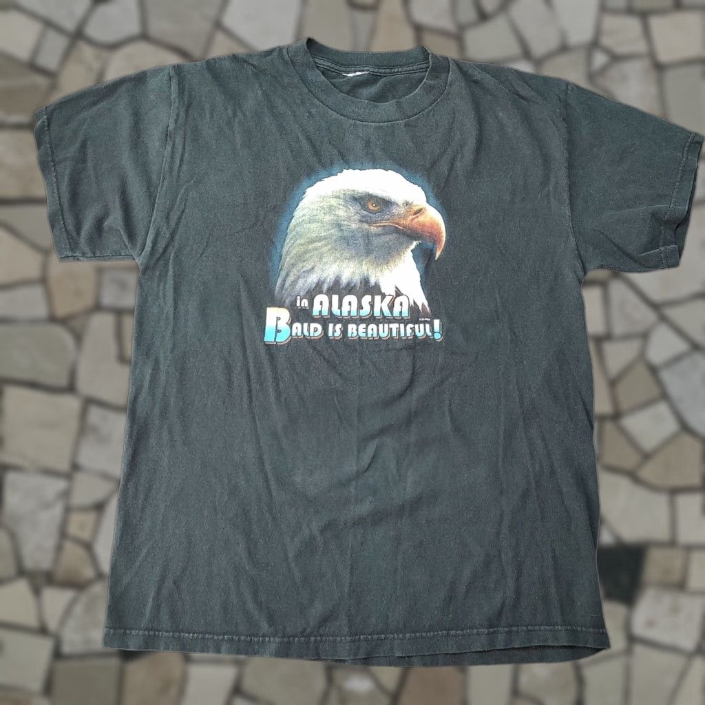 Anvil VINTAGE Bald is Beautiful Alaska T-Shirt M Bald Eagle Tee Black Graphic Print Men 90s Alaska Bald Eagle T-Shirt Mens Size US M / EU 48-50 / 2 - 1 Thumbnail