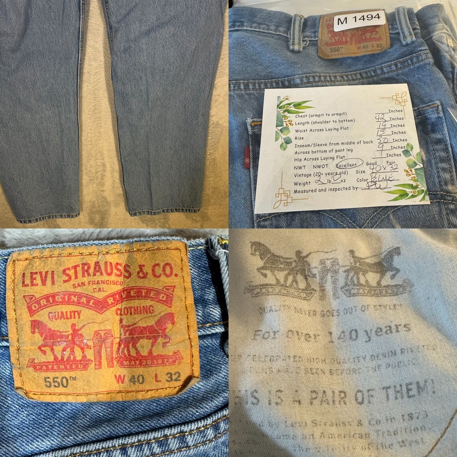 Levi's Levi’s 550 Jeans Men’s 40 x 32 Blue Denim Relaxed Fit Mid-Rise Straight Leg Shirt? Size US 40 / EU 56 - 8 Thumbnail