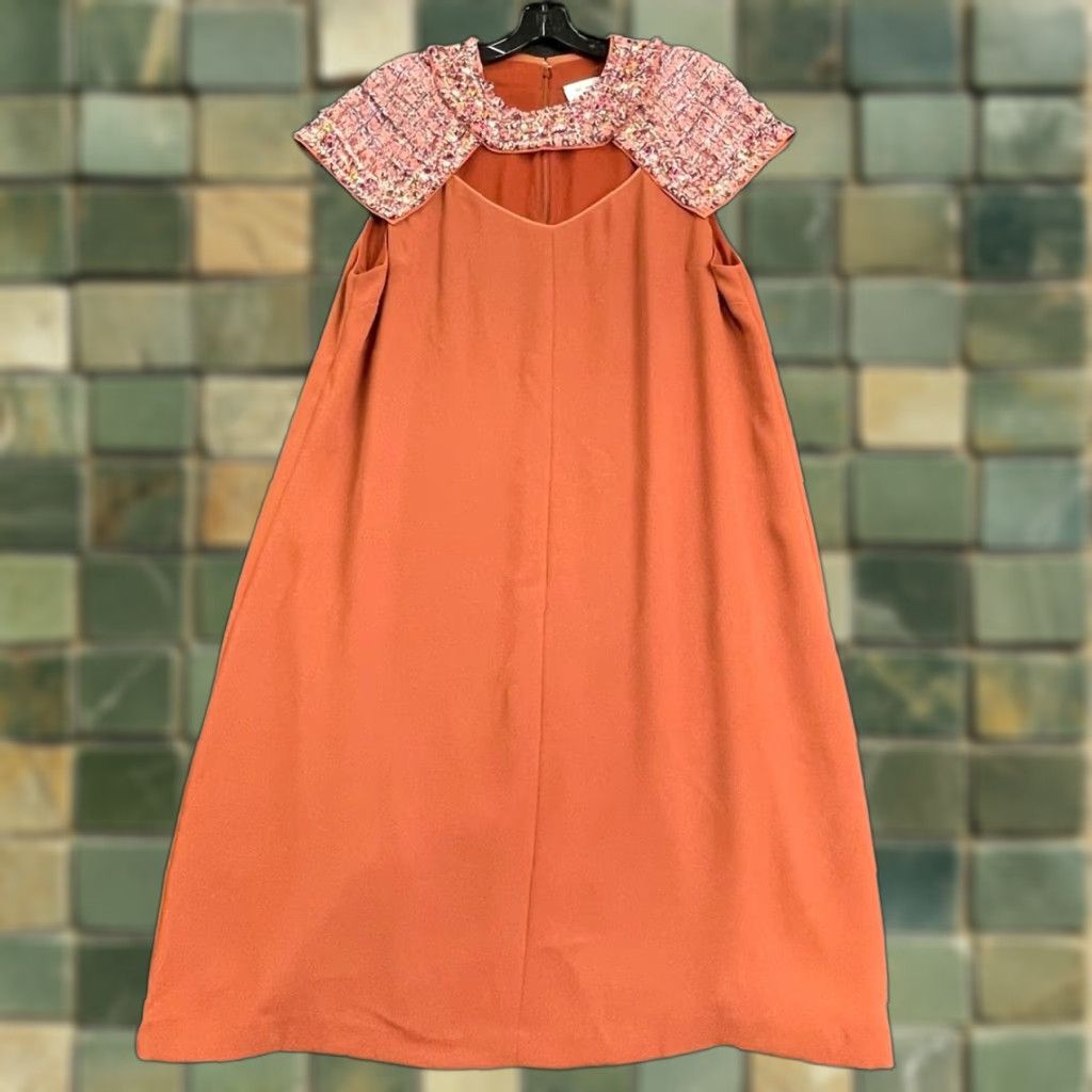 VINTAGE ST.JOHN Satin Back Crepe Embellished Collar Short Dress Women's  Multicolor 18 A-Line Short