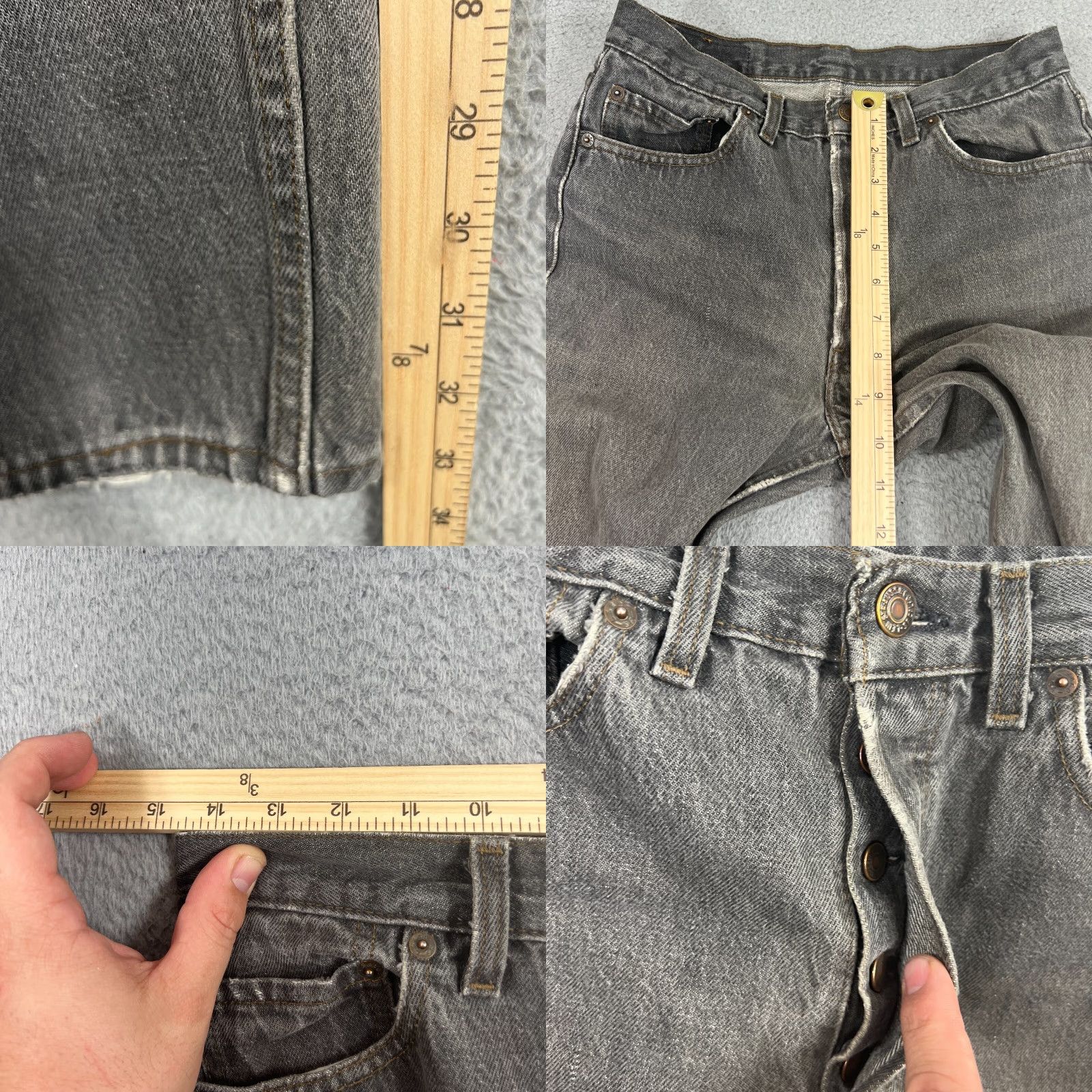 Levi's VINTAGE Levi's 501 Jeans 29x33 Black Distressed Button Fly USA Mens Size US 29 - 8 Thumbnail
