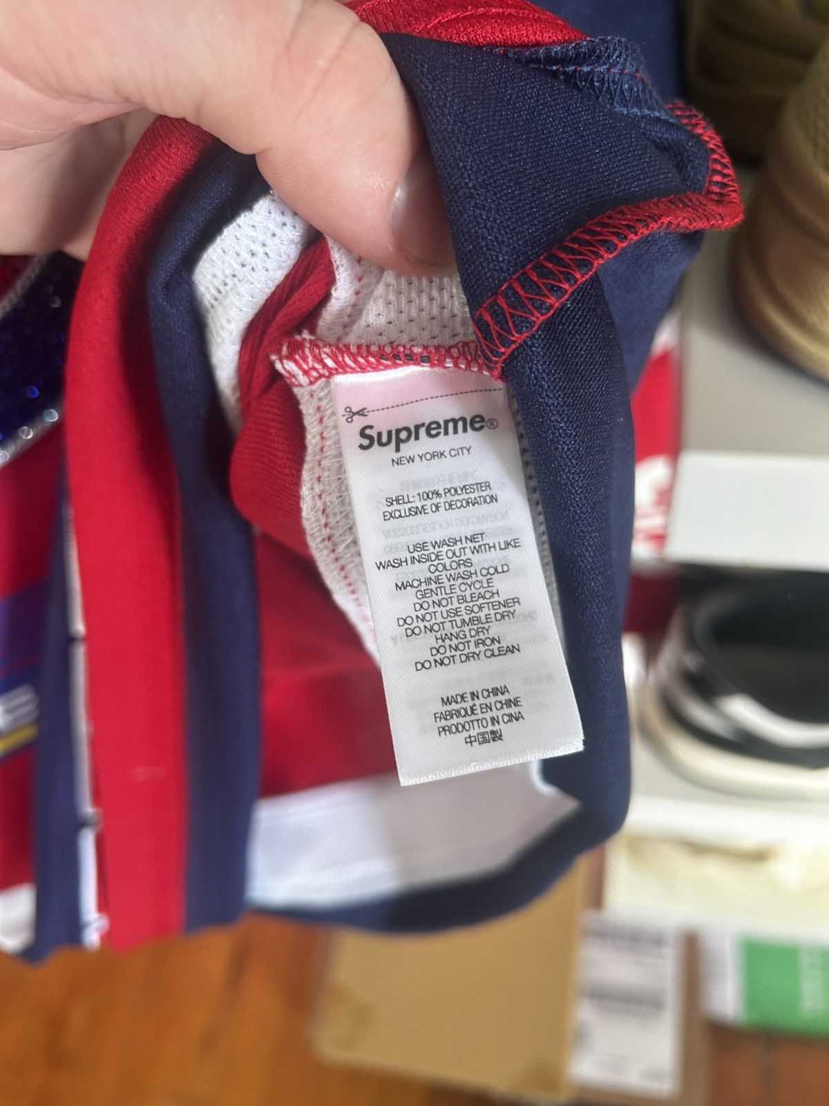 Supreme Supreme Rhinestone Hockey Jersey Red Size XL Size US XL / EU 56 / 4 - 3 Thumbnail
