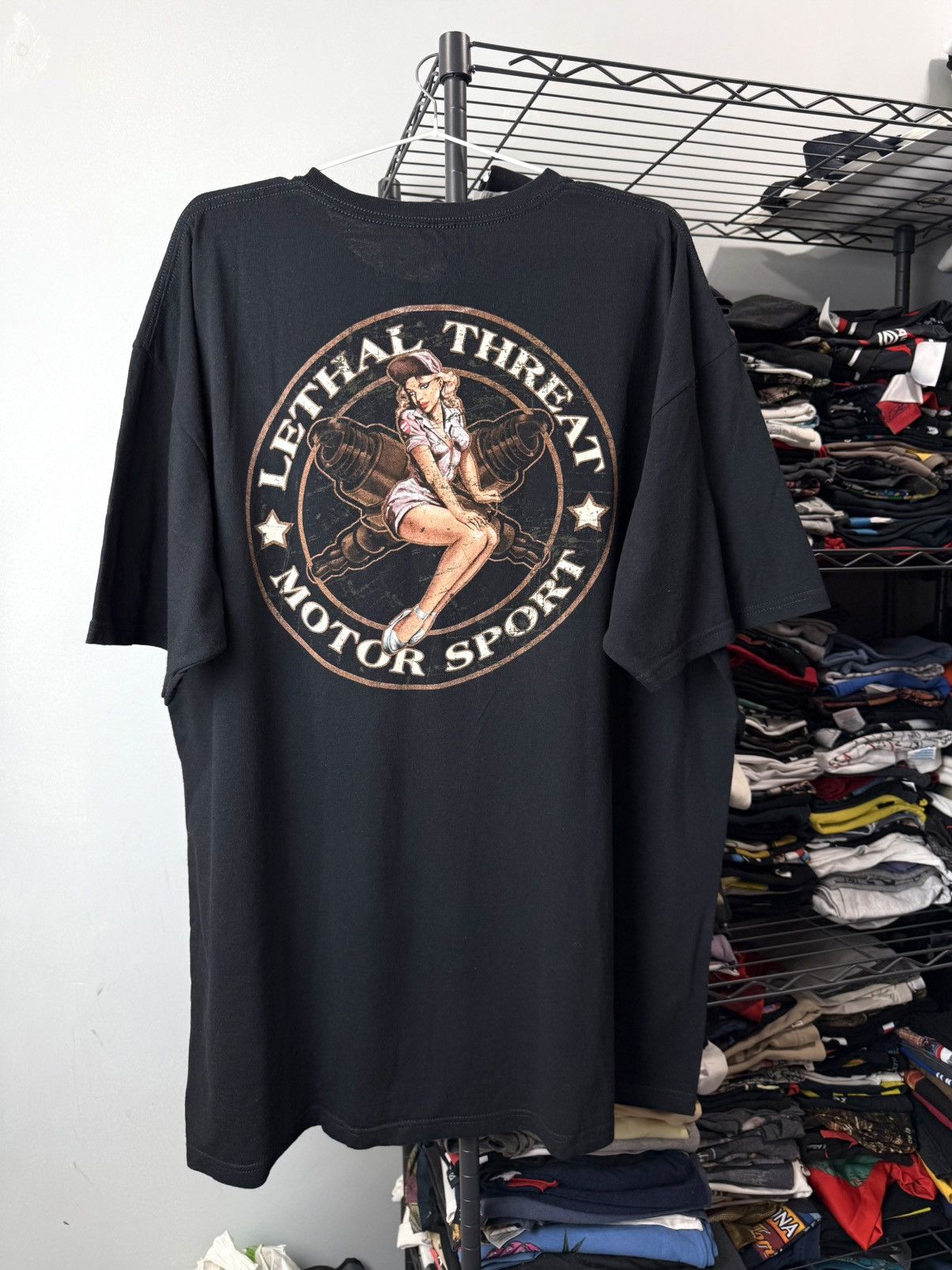 Harley Davidson Vintage Sexy Girl Lethal Threat Motor Racing T Shirt Size US XXL / EU 58 / 5 - 1 Thumbnail