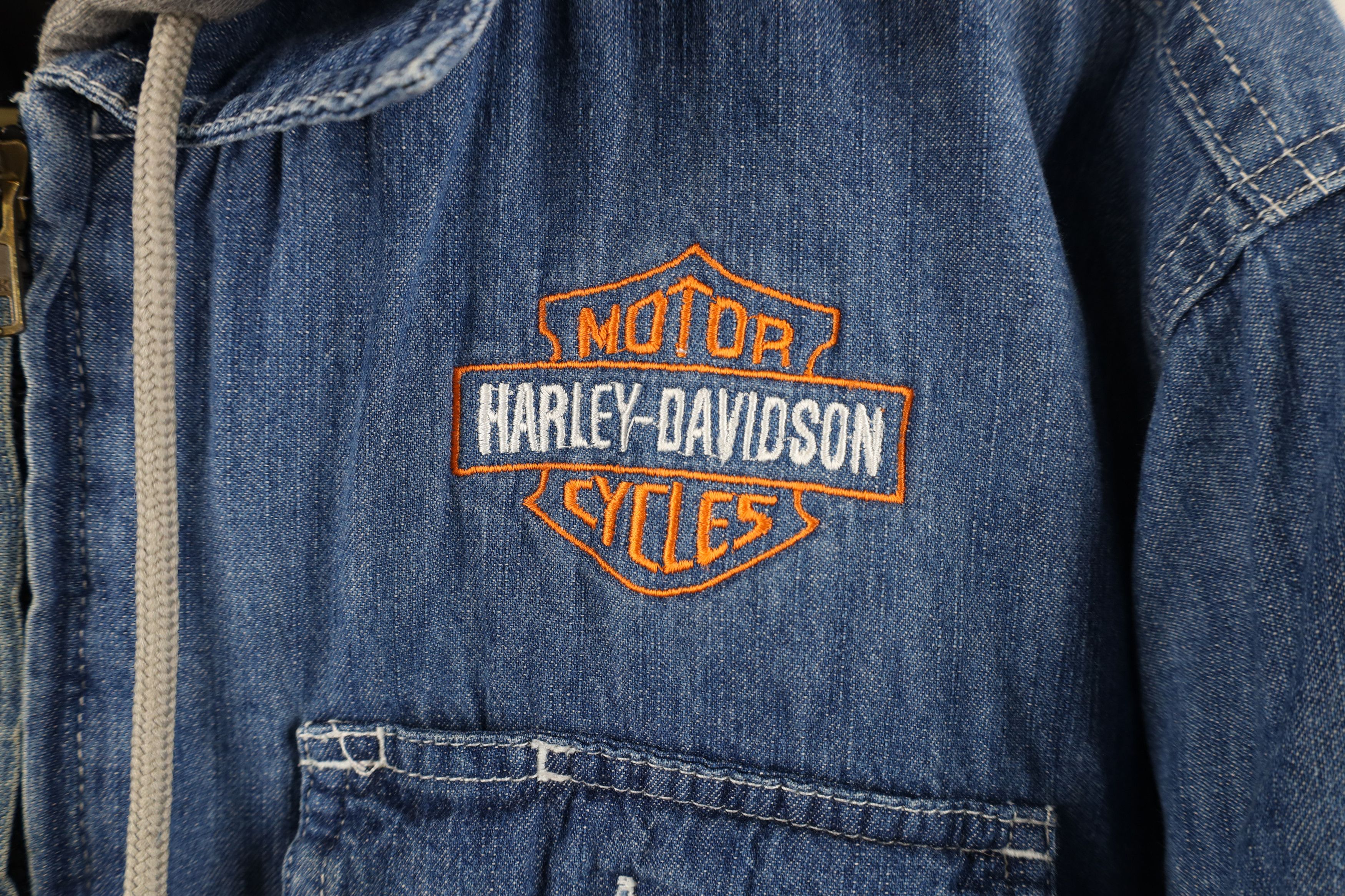 Harley Davidson × Vintage Vintage Harley Davidson Quilted Hooded Denim Shirt Jacket Size US L / EU 52-54 / 3 - 4 Thumbnail