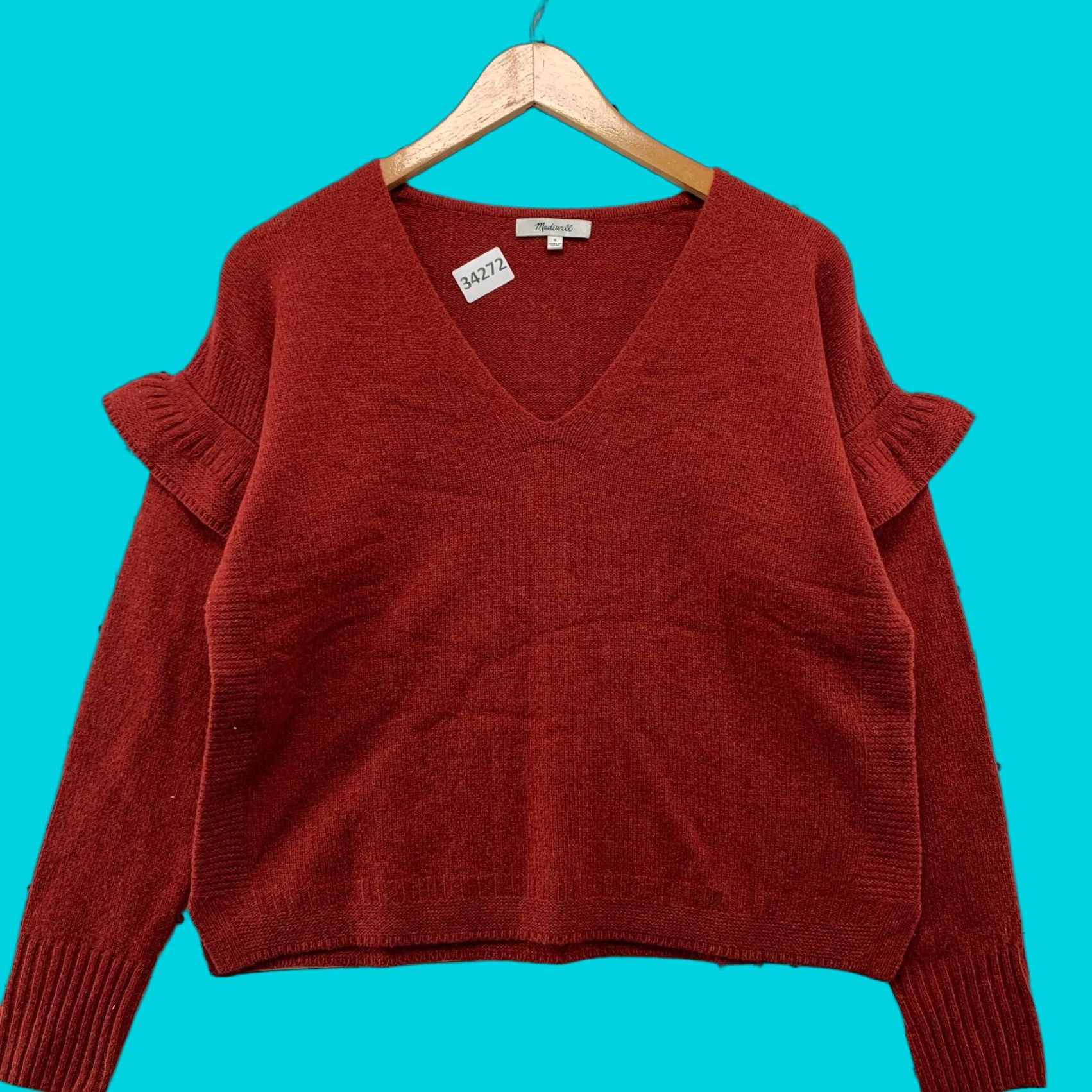 Madewell VINTAGE Madewell Merino Woo Sweater Womens Small Red Ruffled 20.5x20.5 Size S / US 4 / IT 40 - 1 Thumbnail