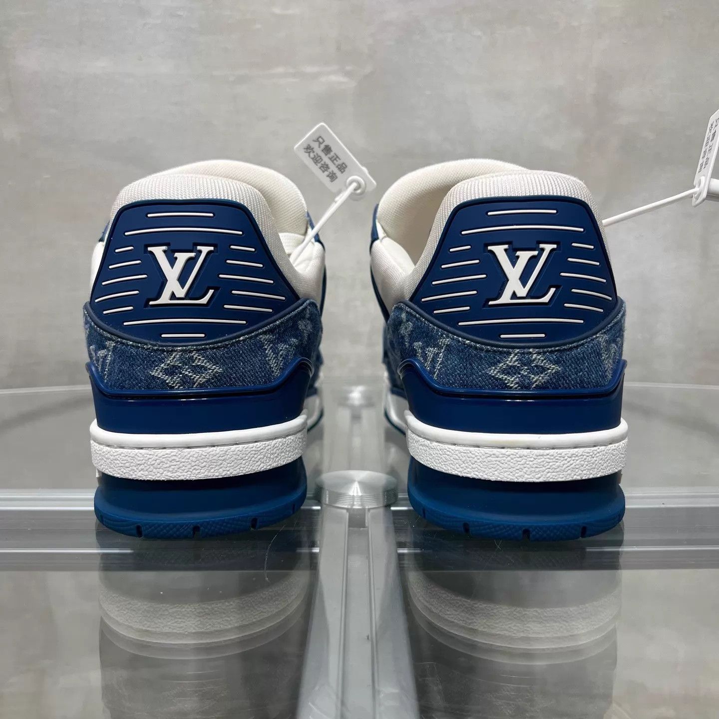 Louis Vuitton LV Trainer White & Blue Denim New w/ Box, Tried On UK9/43 Size US 10 / EU 43 - 6 Thumbnail