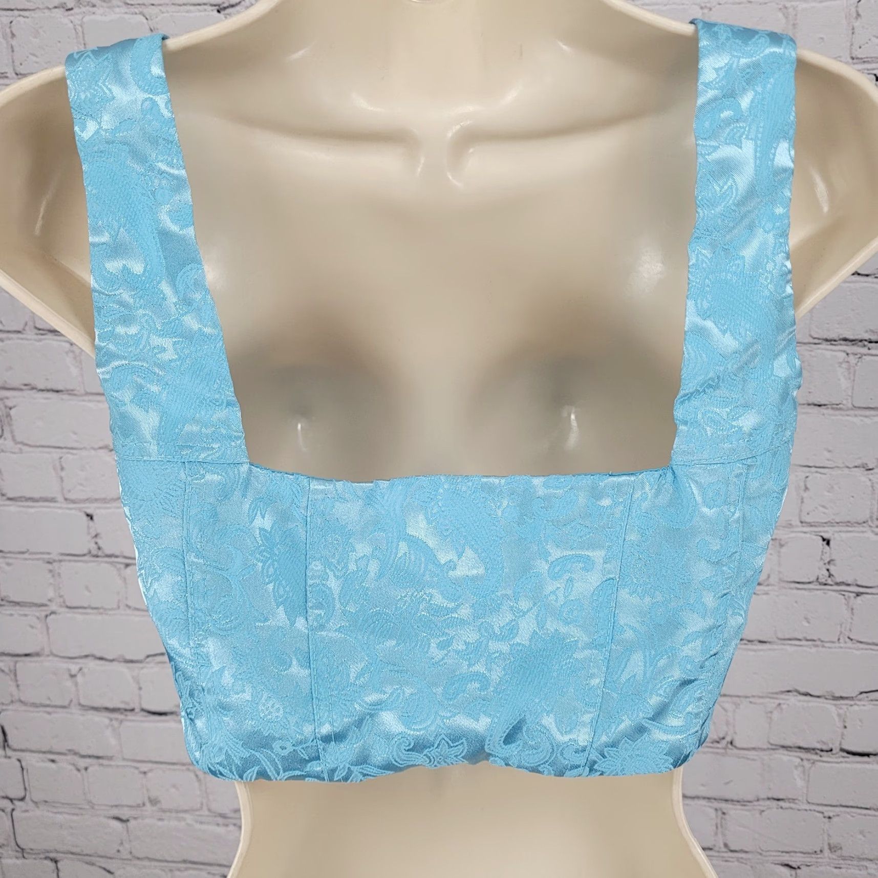 PRINCESS POLLY Princess Polly Blue Satin Paisley Front Closure Lined Bustier Crop Top Size 4 Size S / US 4 / IT 40 - 2 Thumbnail