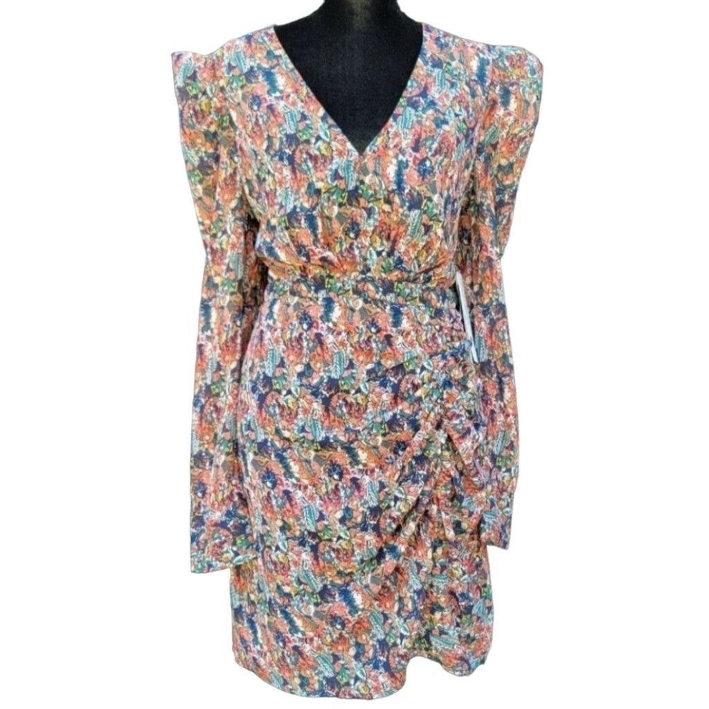 Other AQUA Abstract Feather V-neck Multi-Color Dress Women's. Size L / US 10 / IT 46 - 2 Thumbnail