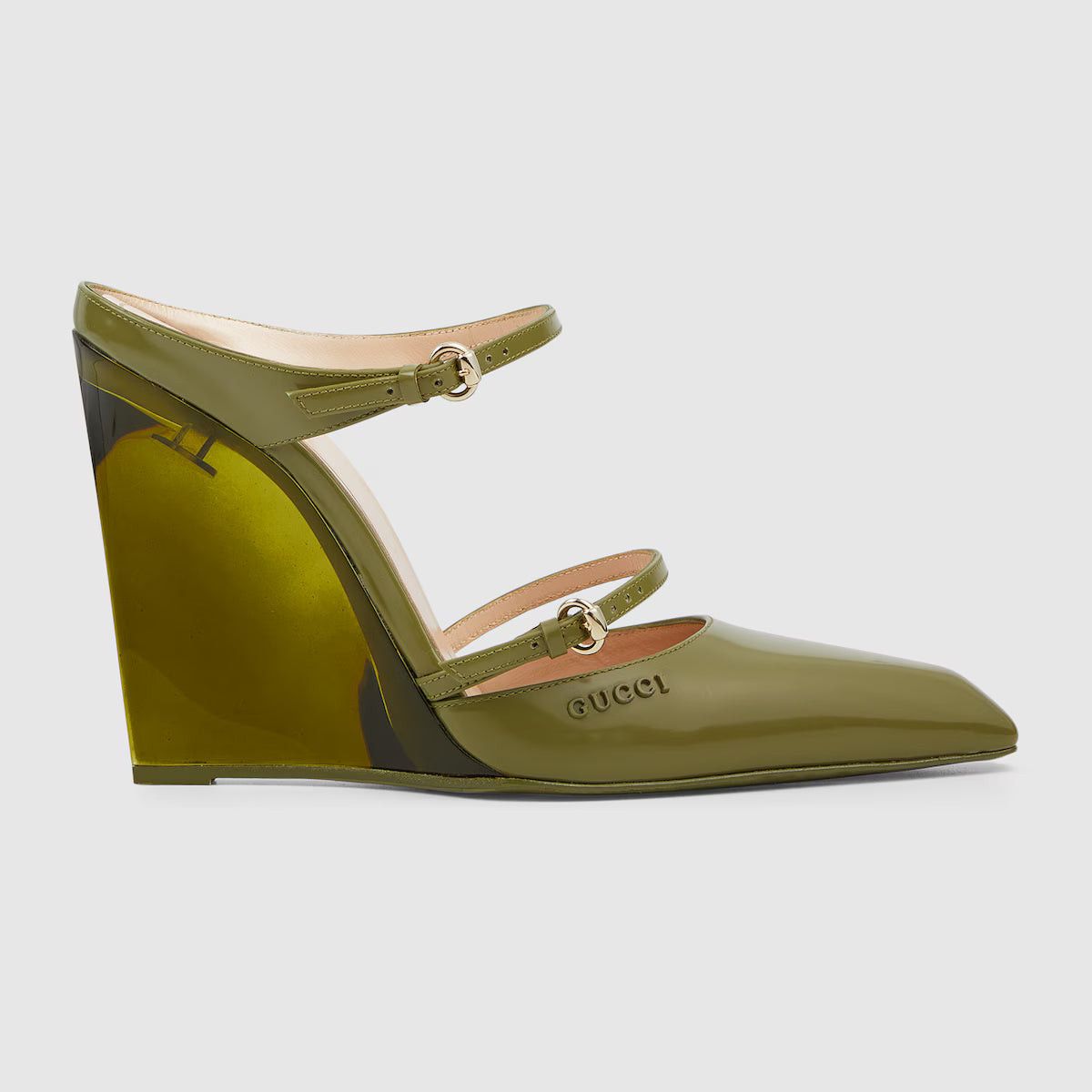 Gucci Logo Leather Wedge Mules SIZE 38
