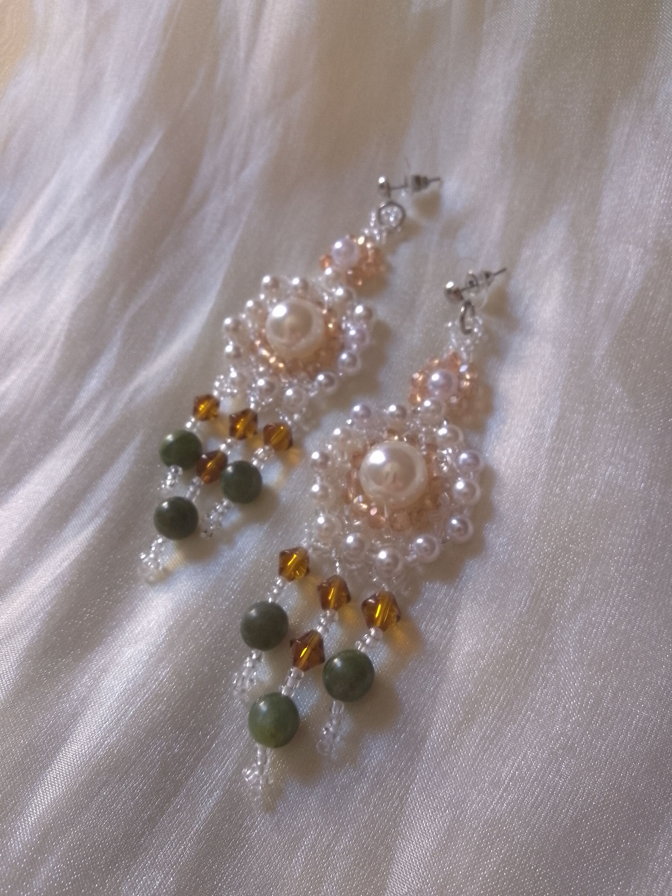 Handmade Earrings Boho Chandelier Natural Green Jade Gemstones Long Size ONE SIZE - 6 Thumbnail