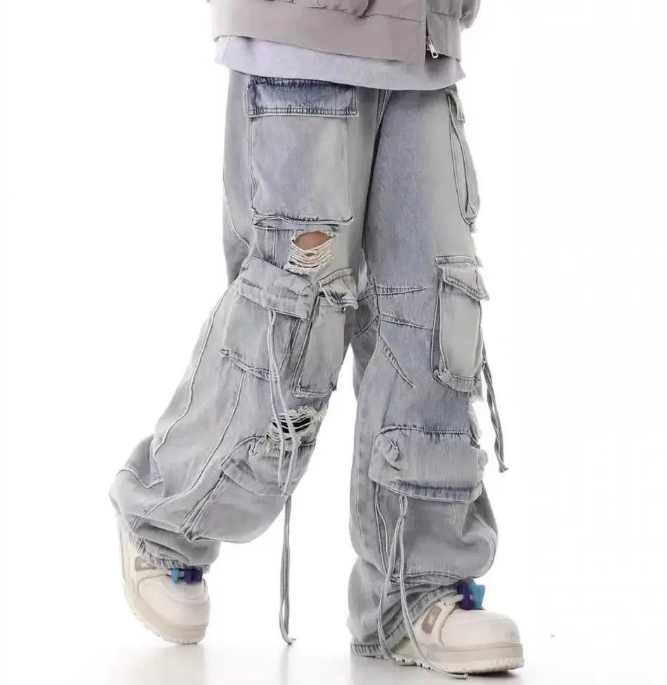 Japanese Brand Retro heavy industry beggar ripped workwear wide leg jeans Size US 32 / EU 48 - 5 Thumbnail