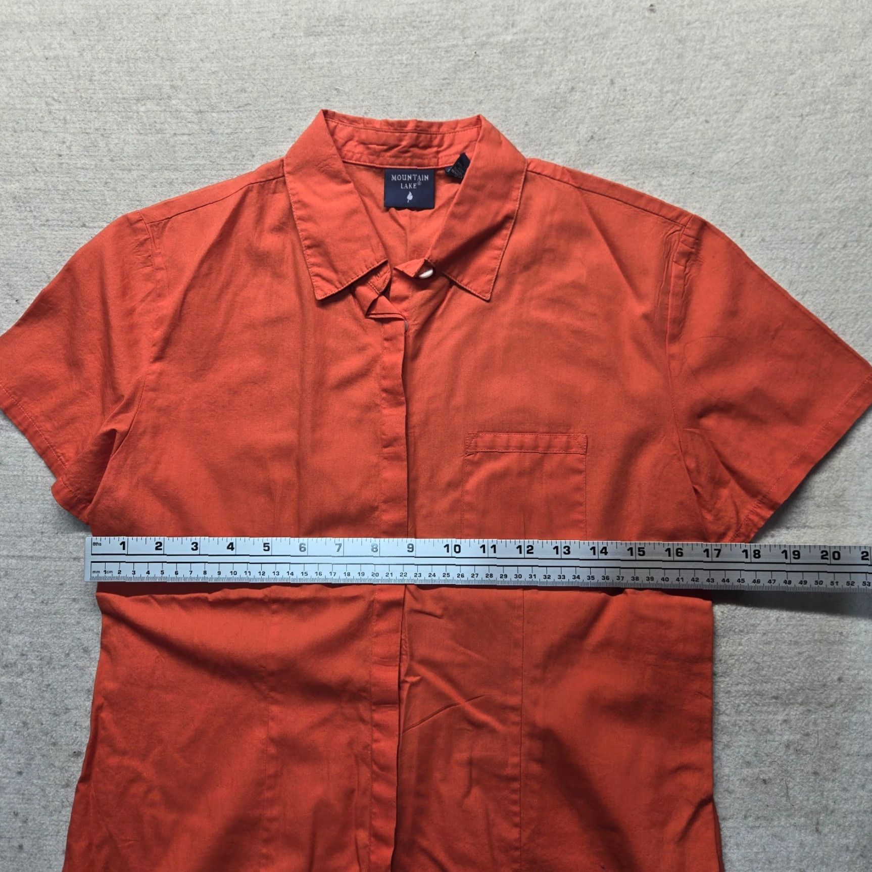 Vintage Mountain Lake Shirt Women Adult Medium Orange Solid Short Sleeve Button Front Size M / US 6-8 / IT 42-44 - 4 Thumbnail