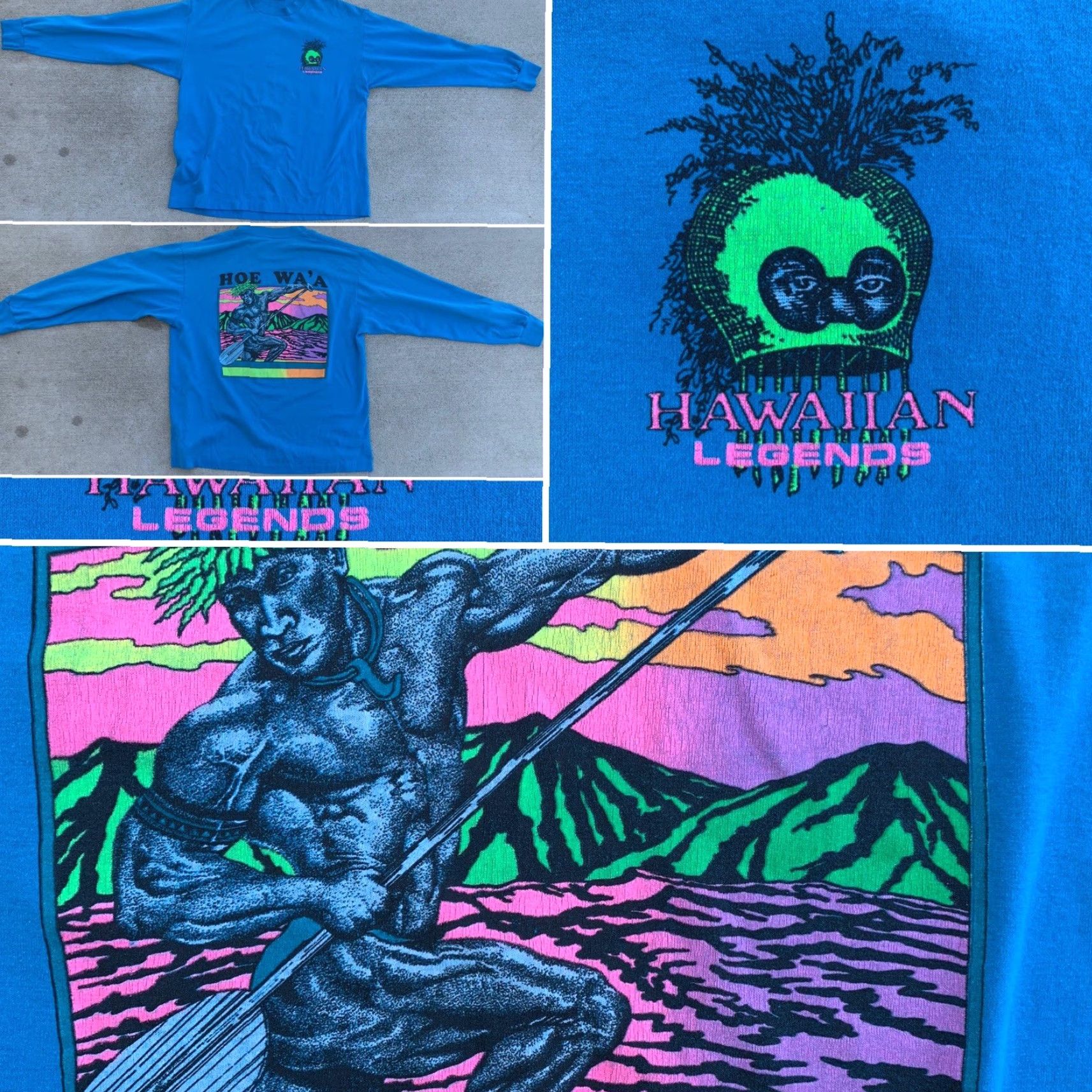 Vintage VINTAGE Hawaiian Legends HOE WA’A Neon Graphics Long Sleeve T-Shirt 1980s L Mens Blue 80s Graphic Tee Tee Jays HEF-T by Tee-Jays Size US L / EU 52-54 / 3 - 7 Thumbnail