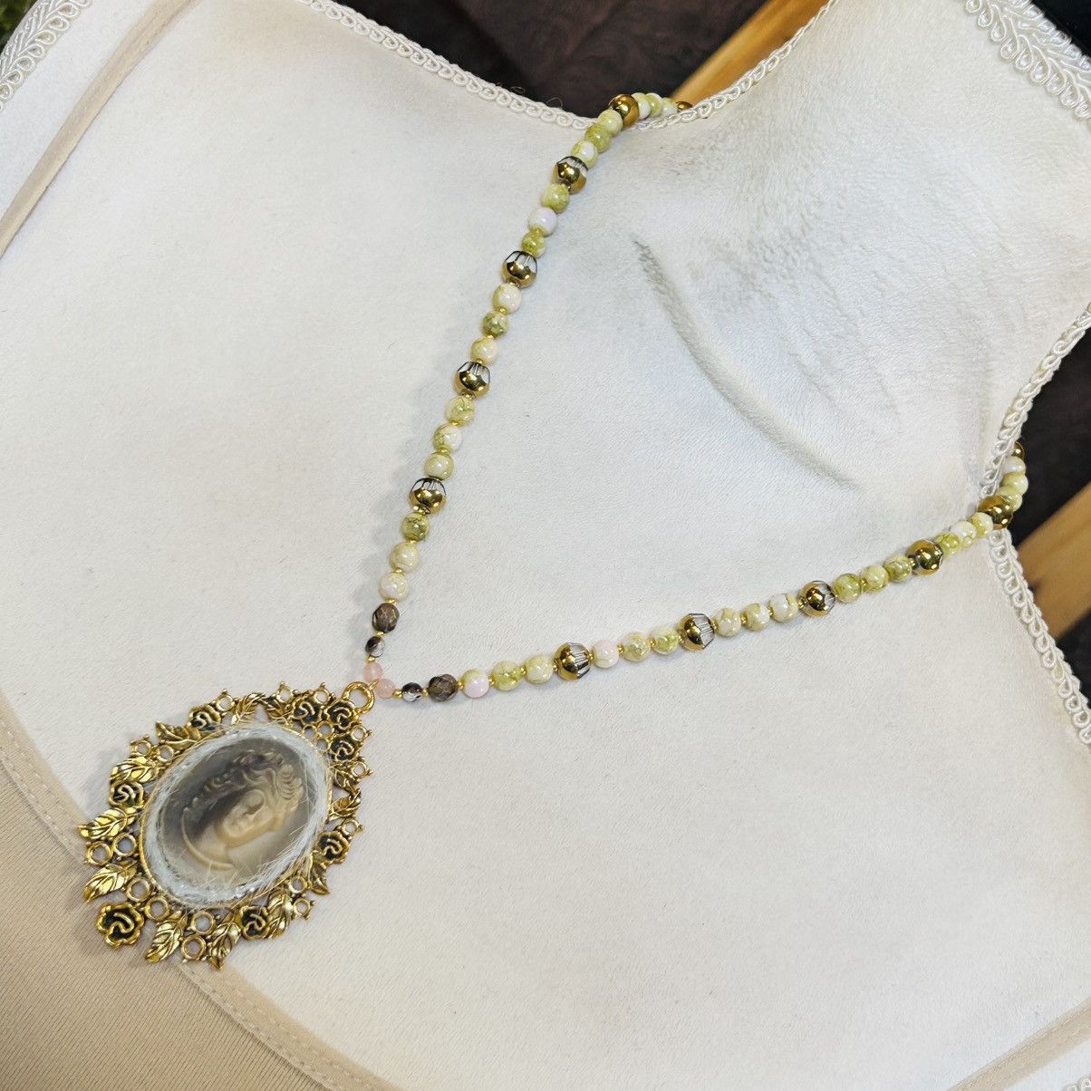 Handmade Handcrafted ice queen raised 3-D cameo beaded necklace Size ONE SIZE - 1 Thumbnail