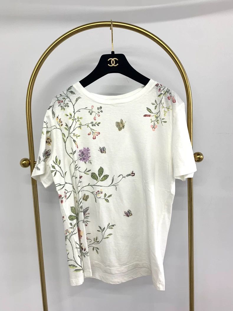 Dior Dior White plant-printed short-sleeved T-shirt Size L / US 10 / IT 46 - 1 Thumbnail