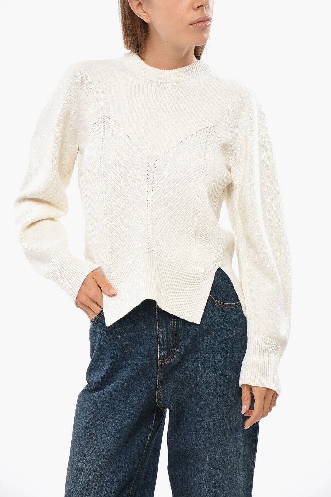 Alexander McQueen og1mm0426 Crewneck Chevron Corset Top in White Size M / US 6-8 / IT 42-44 - 1 Thumbnail