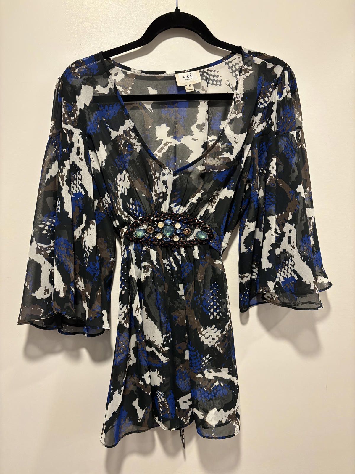 Other ECI Women's Sheer Printed Tunic with Embellished Bust 8/M Size M / US 6-8 / IT 42-44 - 1 Thumbnail