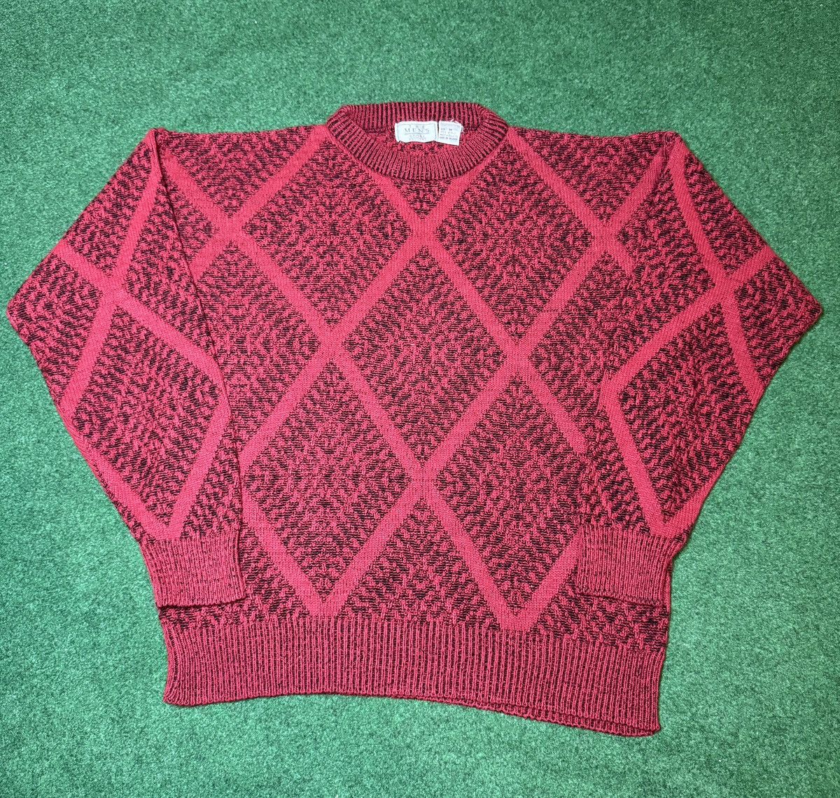 Sears × Vintage 90s Diamond Knit Geometric Knit Jumper Valentines Sweater Size US M / EU 48-50 / 2 - 1 Thumbnail