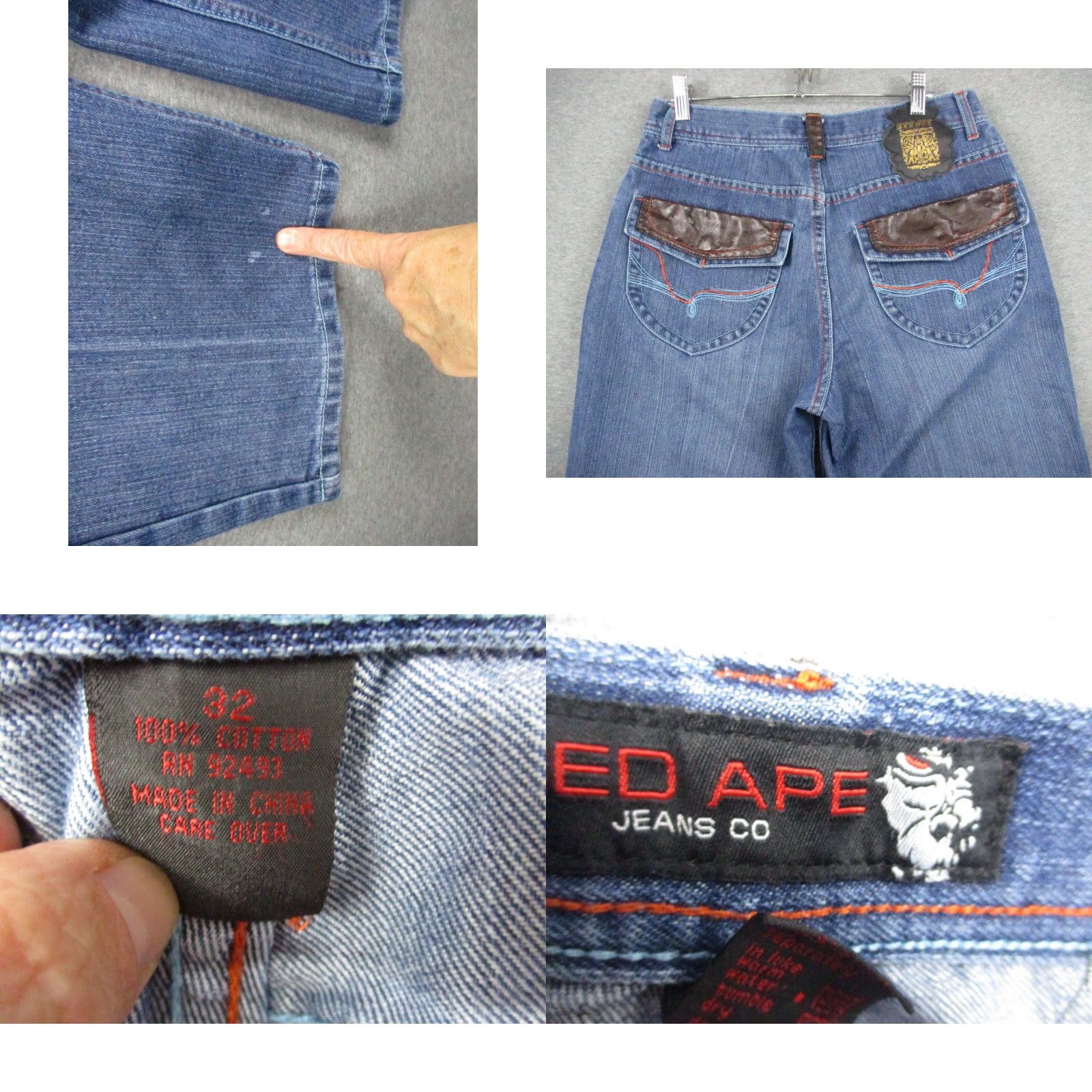 Vintage VINTAGE Red Ape Jeans 32x28 Men Blue Baggy Loose Jeans 90s Hip Hop Logo Grunge Urban-Style (Blue) Jeans Men, 90s, Logo, Baggy, Raw? Size US 32 / EU 48 - 8 Thumbnail