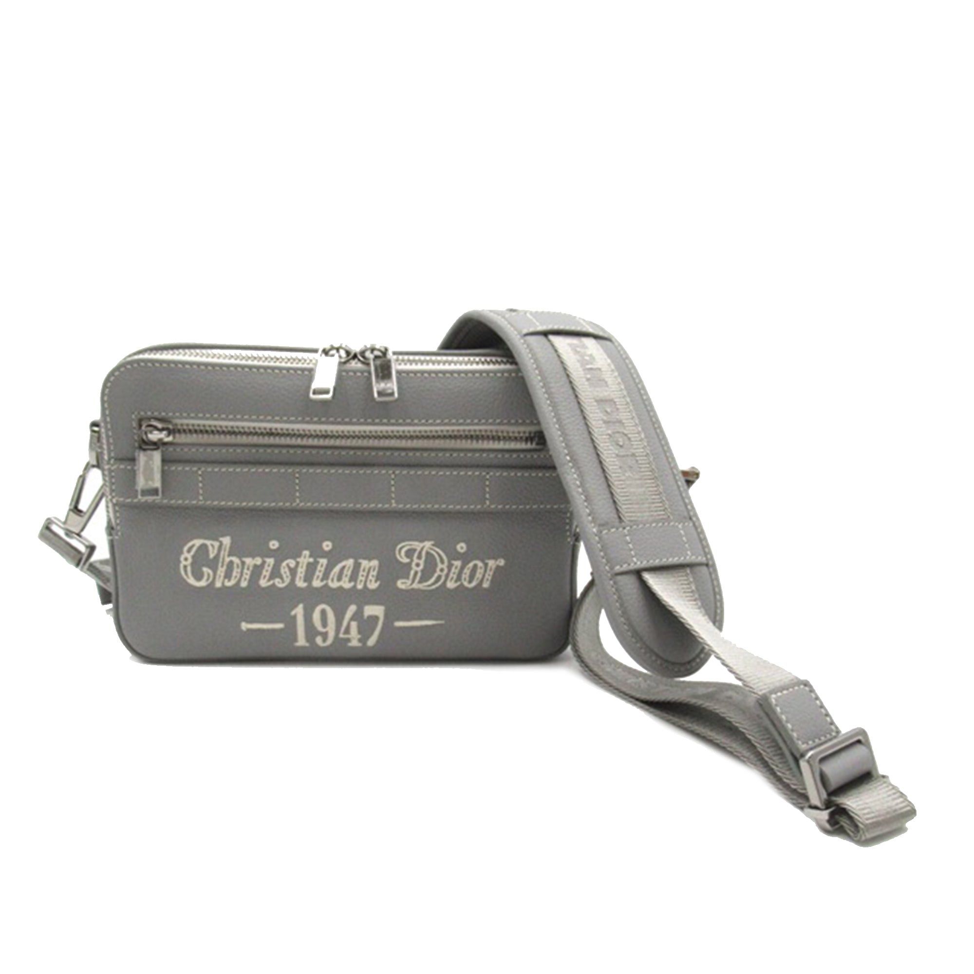 image of Dior Birkenstock Leather 1947 Signature Safari Messenger Bag in Grey, Women's