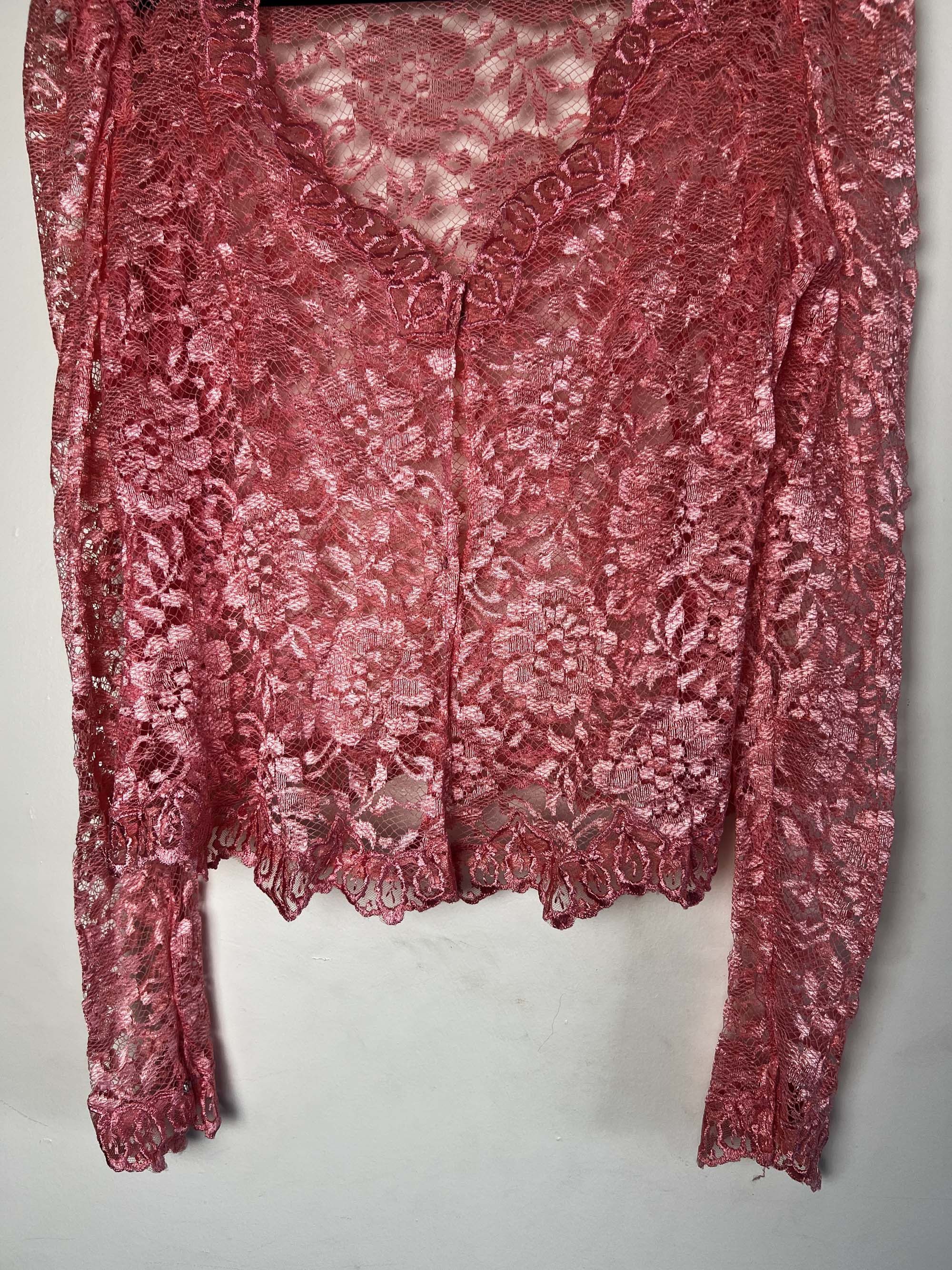 Vintage Vintage 1960's Edwardian Pink Lace Puffy Sleeve Blouse Size L / US 10 / IT 46 - 10 Thumbnail