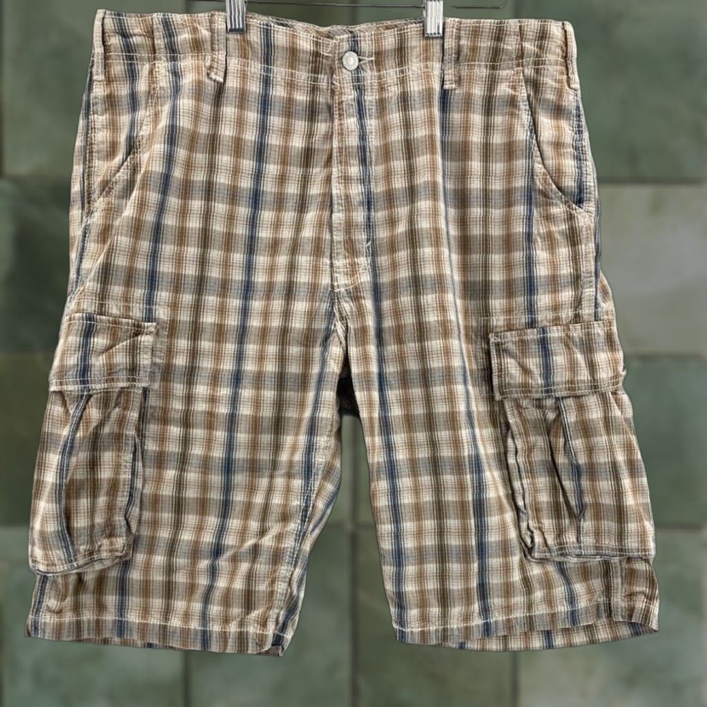 Levi's Levis Mens 36 Cargo Shorts Beige Tan Plaid Khaki Extra Large XL Size US 36 / EU 52 - 1 Thumbnail