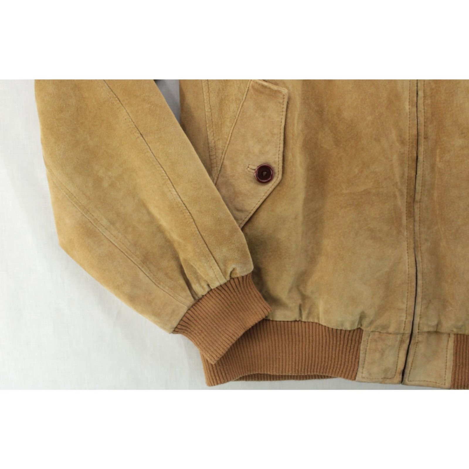 Orvis VINTAGE Orvis Suede Leather Bomber Jacket Mens XL Tan High Collar Preppy Pockets Size US XL / EU 56 / 4 - 4 Thumbnail