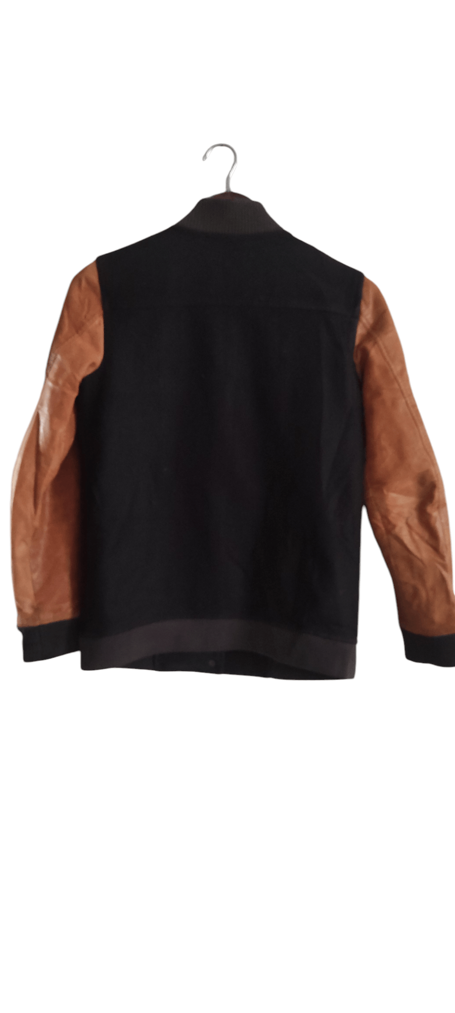 Allsaints All Saints Biwa Navy Tan Wool Leather Blend Bomber Jacket Size S / US 4 / IT 40 - 2 Thumbnail