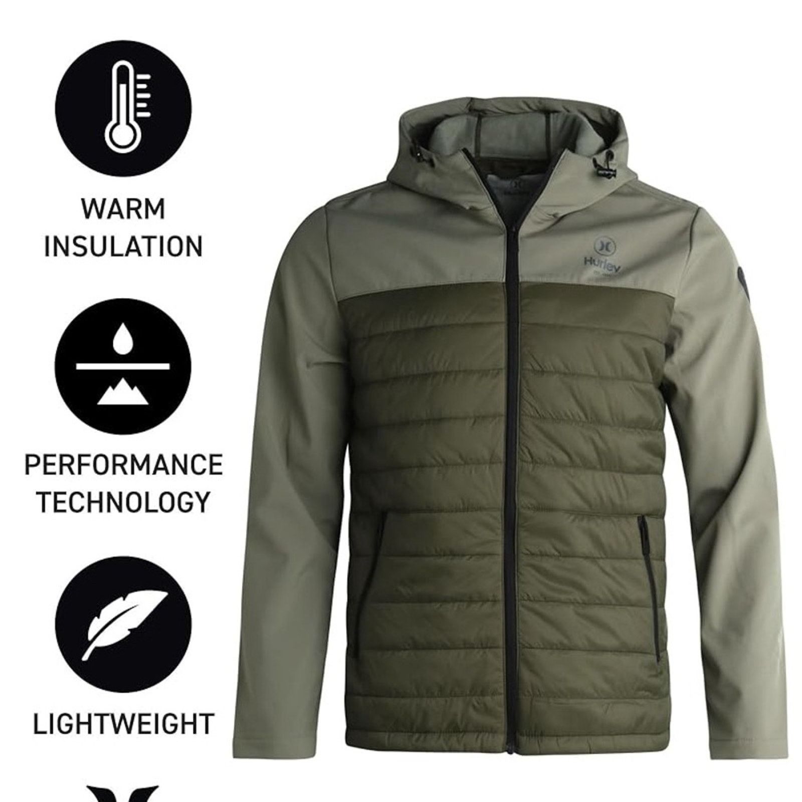 Hurley NEW HURLEY Olive Green Softshell Windproof Puff Jacket Coat Size US M / EU 48-50 / 2 - 13 Thumbnail