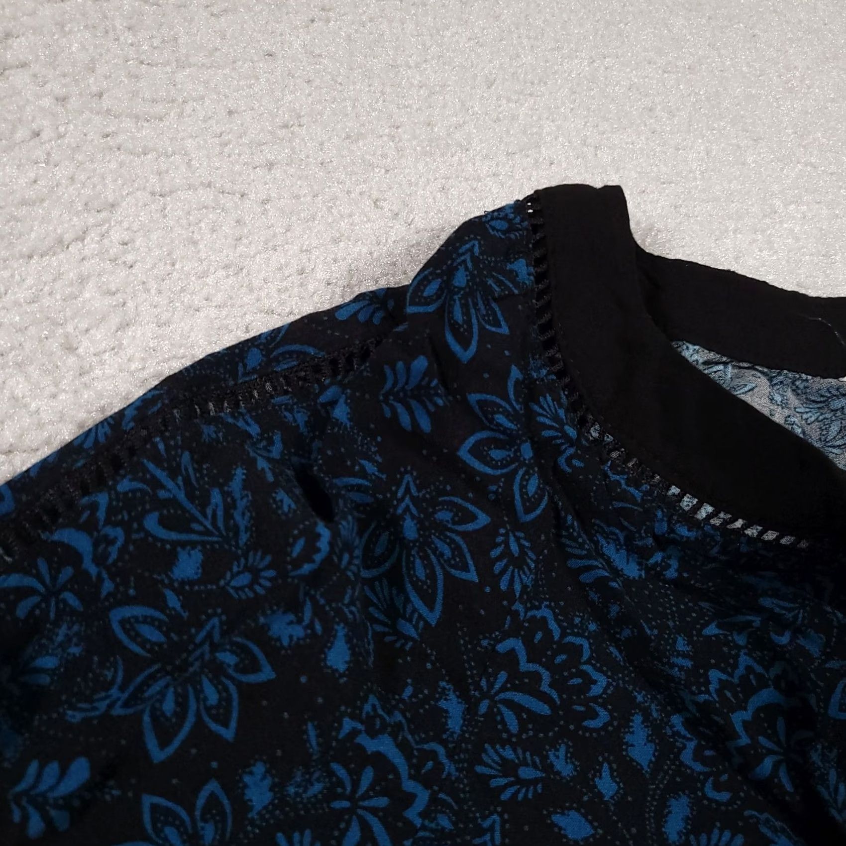 Vintage Cato Shirt Women's Small Blue Floral Long Balloon Sleeve V Neck Tunic Boho Size S / US 4 / IT 40 - 7 Thumbnail