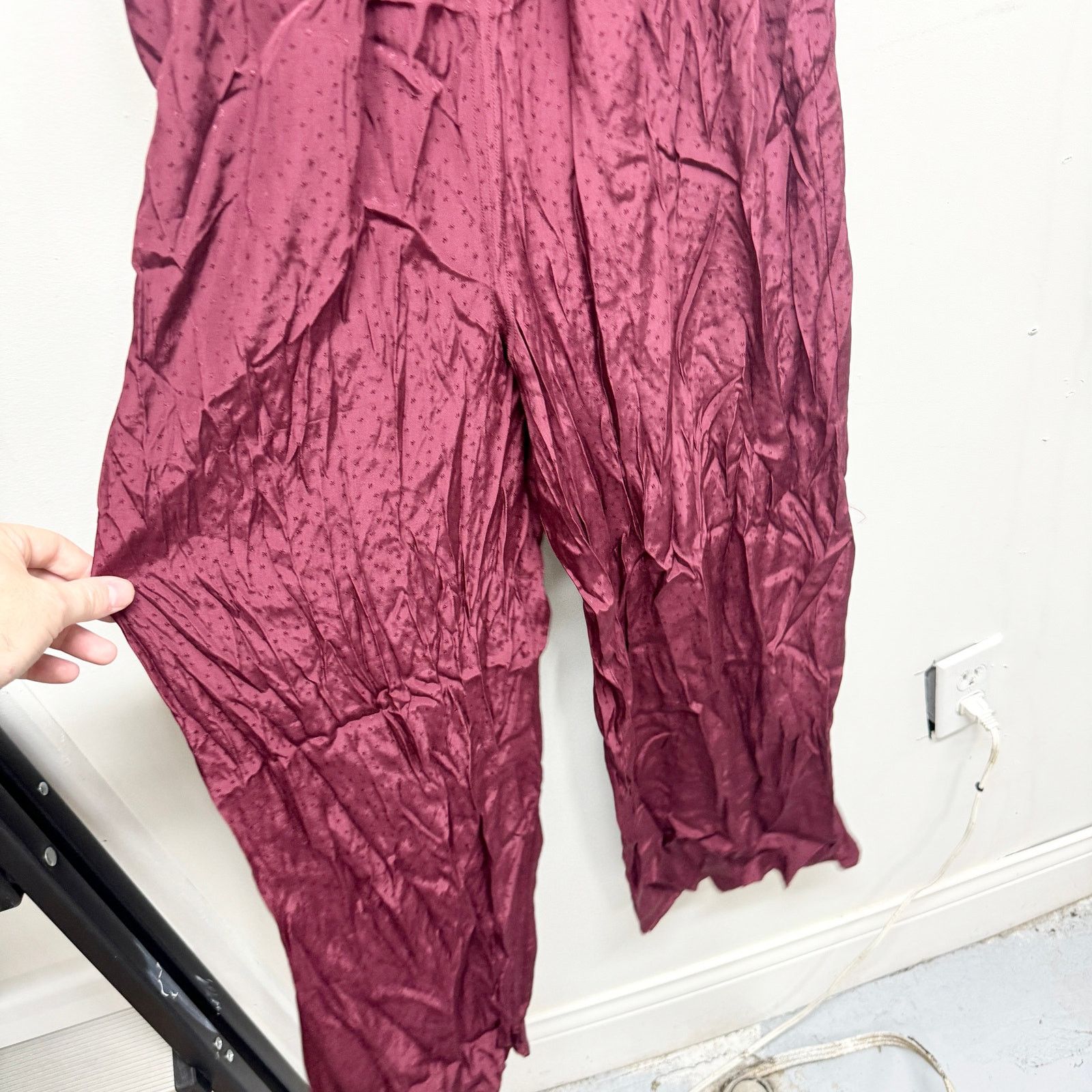 Madewell Madewell Burgundy Jacquard Deep-V Ruffled Jumpsuit Med NWT Size 30" / US 8 / IT 44 - 3 Thumbnail