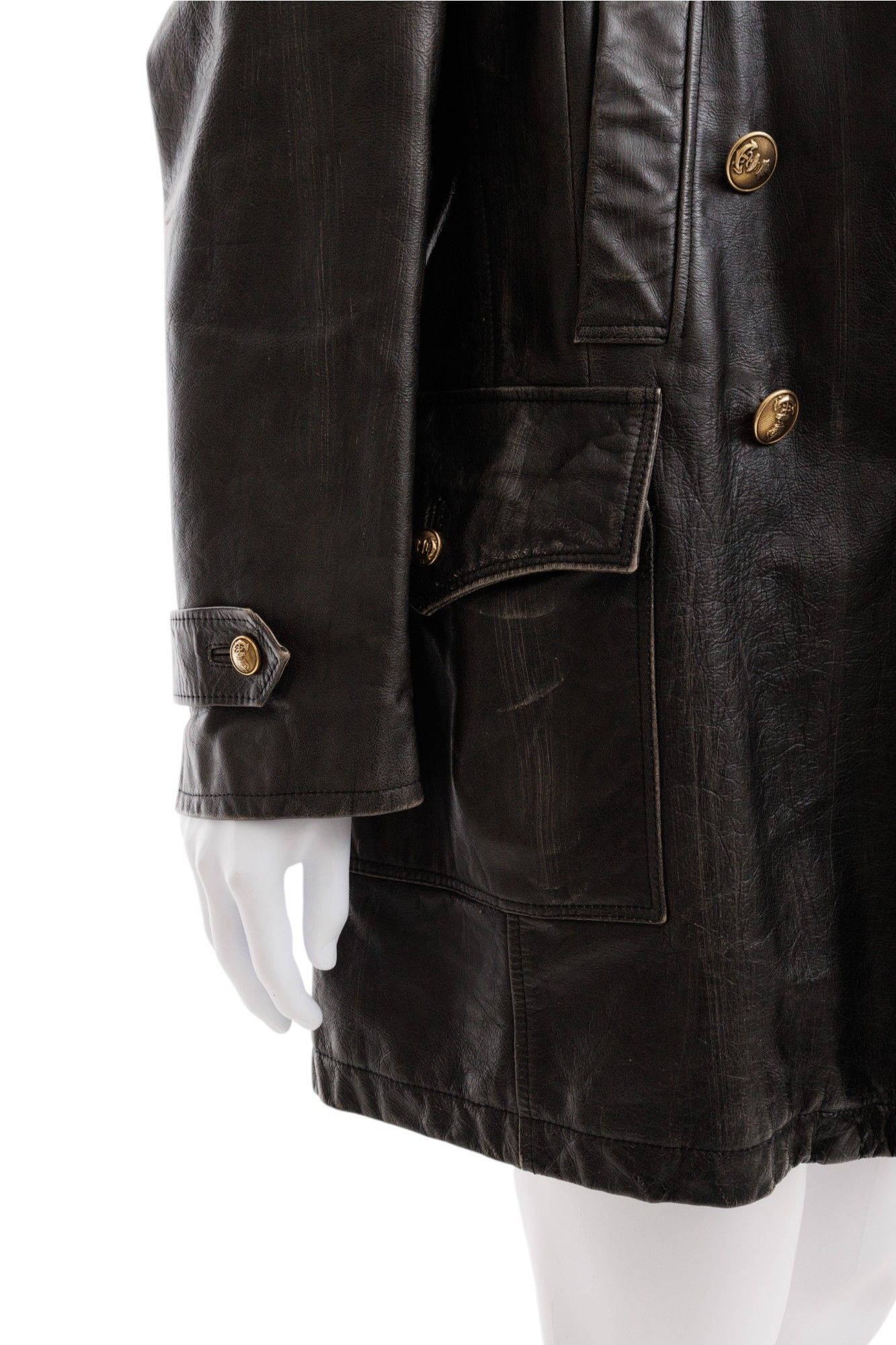 Dolce & Gabbana Black Leather Military Coat Size US S / EU 44-46 / 1 - 7 Thumbnail