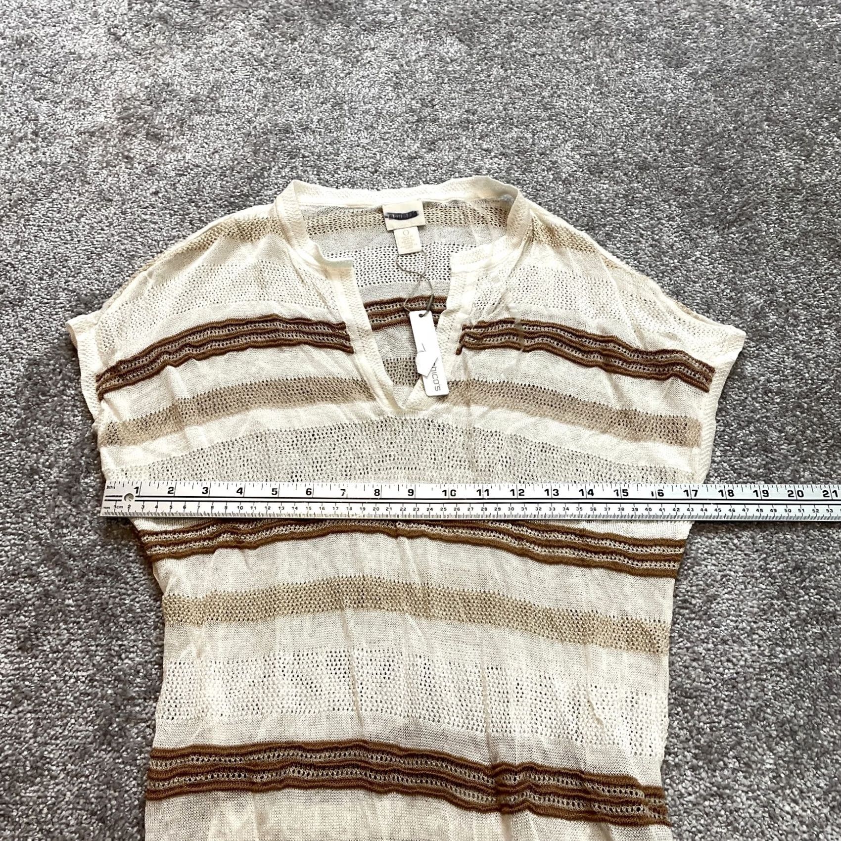 Vintage Chico's Fit and Flare Sweater Dress womens Dress S Beige Striped V-Neck Sleeveless Knitted Beaded Midi New with Tags Size S / US 4 / IT 40 - 6 Thumbnail