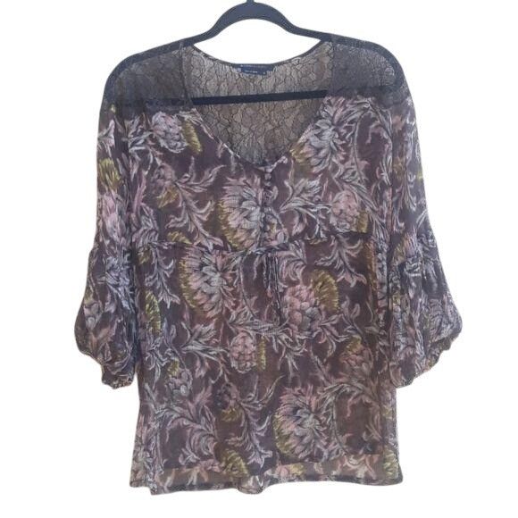 Bcbgmaxazria Y2K BCBGMaxAzria Silk Baby Doll Top Blouse Sz S Brown Sheer Size S / US 4 / IT 40 - 5 Thumbnail