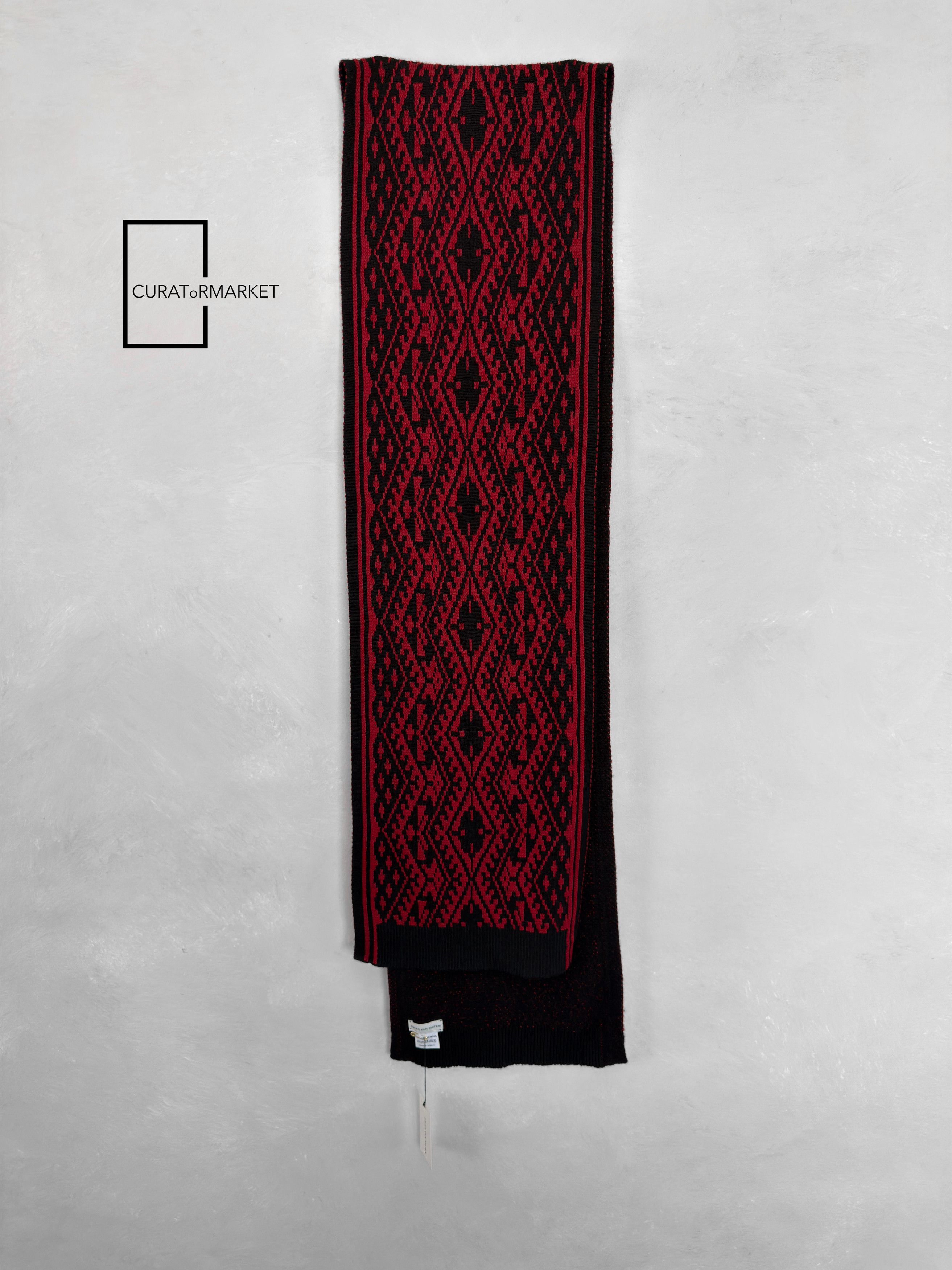 Dries Van Noten RARE Geometric Pattern Belgium Wool Red Knitted Scarf FW15 Size ONE SIZE - 2 Thumbnail