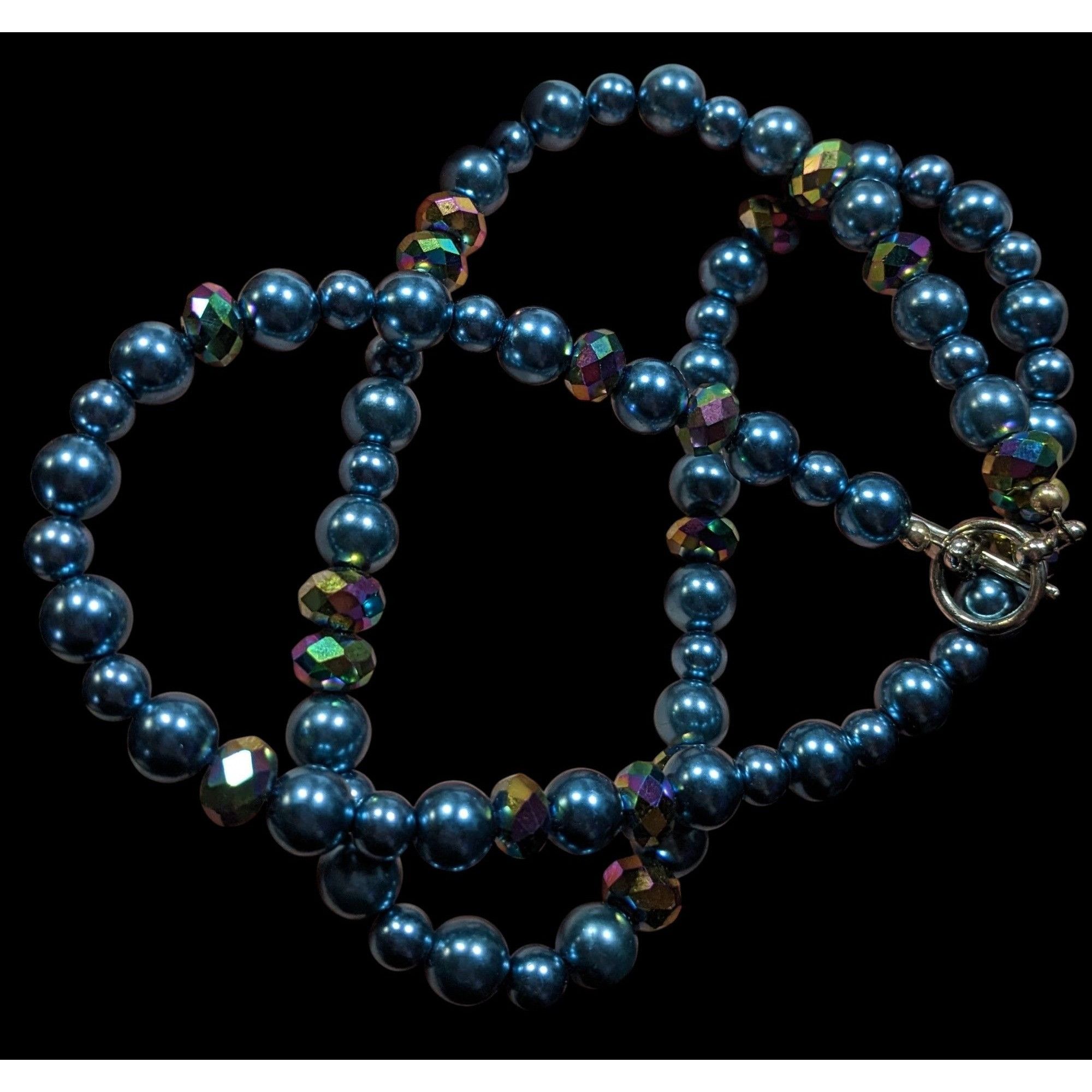 Handmade Handmade Mermaidcore Metallic Blue Faux Pearl And AB Glass B Size ONE SIZE - 2 Thumbnail