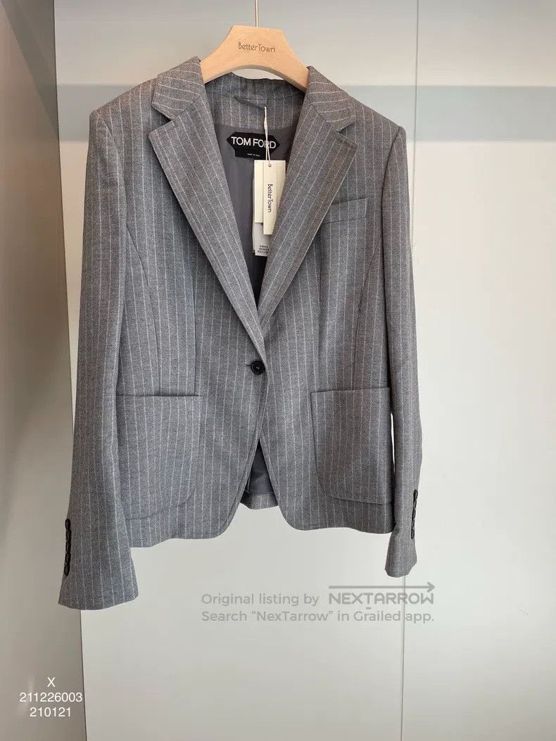 Tom Ford Tom Ford Gray Striped Wool Blazer Size 46L - 1 Thumbnail