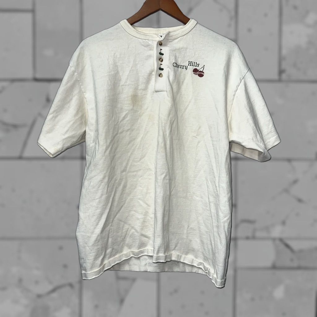 Vintage VTG Cherry Hills Henley T-Shirt Mens Size L Beige Stitch Cotton Duluxe Size US L / EU 52-54 / 3 - 1 Thumbnail