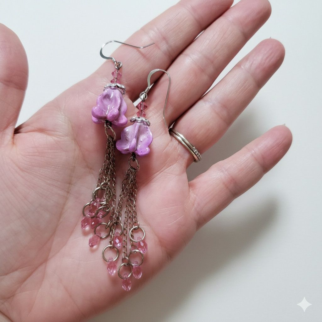 Handmade Crystal 3.5" Earrings Jellyfish 925 Sterling Silver Wire Size ONE SIZE - 5 Thumbnail